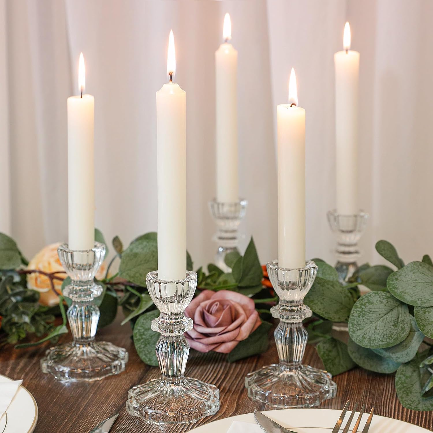 4.33" Tall Glass Candlestick Set of 6 Clear Crystal Candle Holders for Glass Taper Holder Decor for Wedding Birthday Party Christmas - Image 9