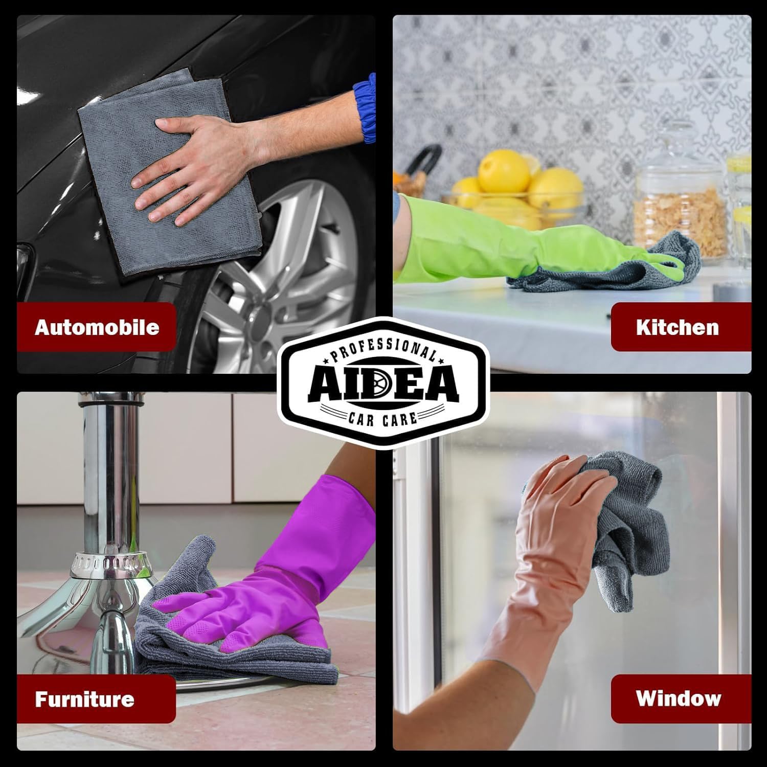 AIDEA Microfiber Cleaning Cloth Grey 150PK, Microfiber Towels for Cars, Premium Car Cloths, Dusting Cloth Lint Free Cleaning Rags for SUVs, House, Kitchen, Window, Workshops,12×12" - Image 5