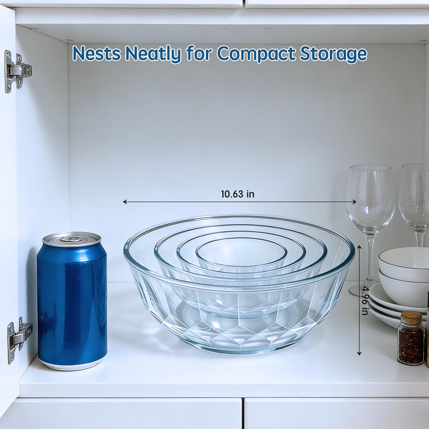 ENVTEK Thick Glass Mixing Bowls with Airtight Lids Set, 5-Piece Nesting Bowls for Baking & Meal Prep, BPA Free, Dishwasher Safe, 0.5/0.8/1.6/2.7/4.4 Quart - Blue - Image 4