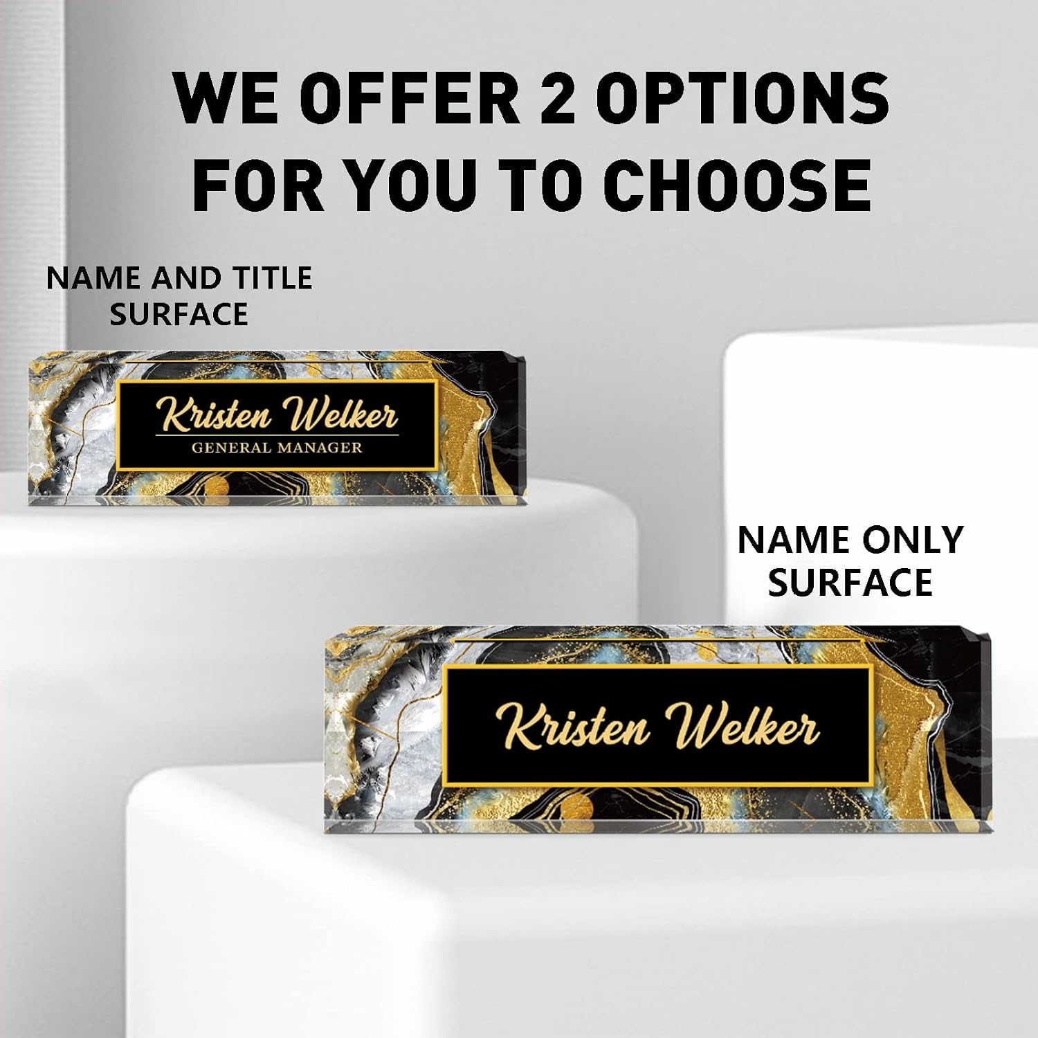 Personalized Name Plate, Custom Office Decor - Acrylic Desk Accessory, Office Gifts for Employees (Black Coast) - Image 2