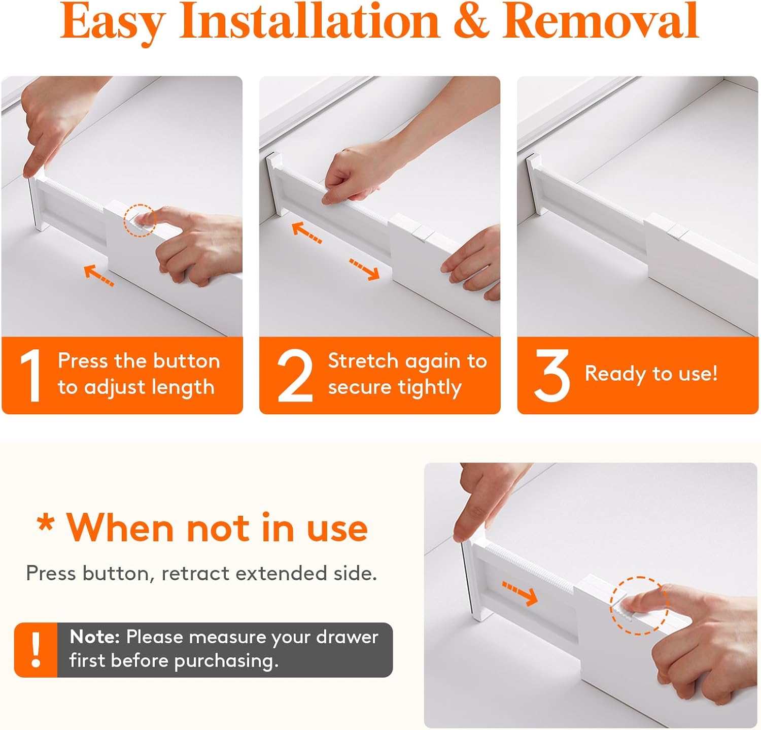 Lifewit 8 Pack 4" High Drawer Dividers 34-56cm/13.5-22" Adjustable Drawer Organizer for Clothes/Utensils, Expandable Drawer Separator in Dresser/Kitchen/Bedroom/Office Organization & Storage White - Image 4