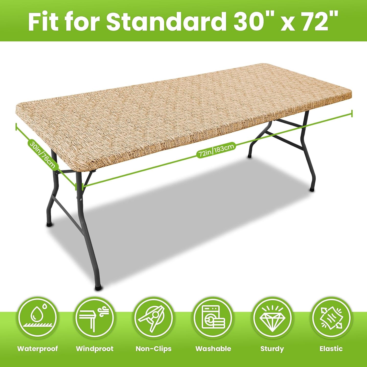 Smiry Spandex Fitted Tablecloth for 6 Foot Rectangle Tables, Washable Picnic Table Cover with Elastic, Stretch Reusable Table Cloth for Outdoor, Camping, Dining & Kitchen (Weave, 30"x72") - Image 7