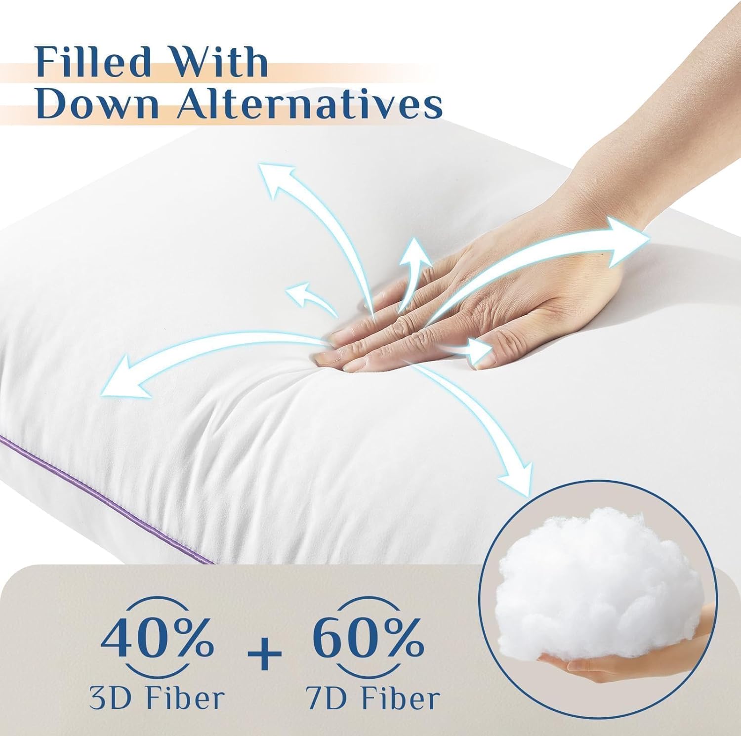 JOLLYVOGUE Firm Pillows Queen Size Set of 2, Supportive Bed Pillows with Oeko-Tex Certified Down Alternative Fill, Fluffy Hotel Quality for Back, Stomach and Side Sleepers - Image 3
