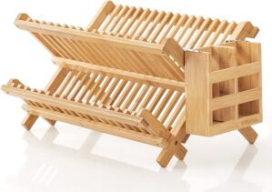 HBlife Dish Rack, Bamboo Folding 2-...