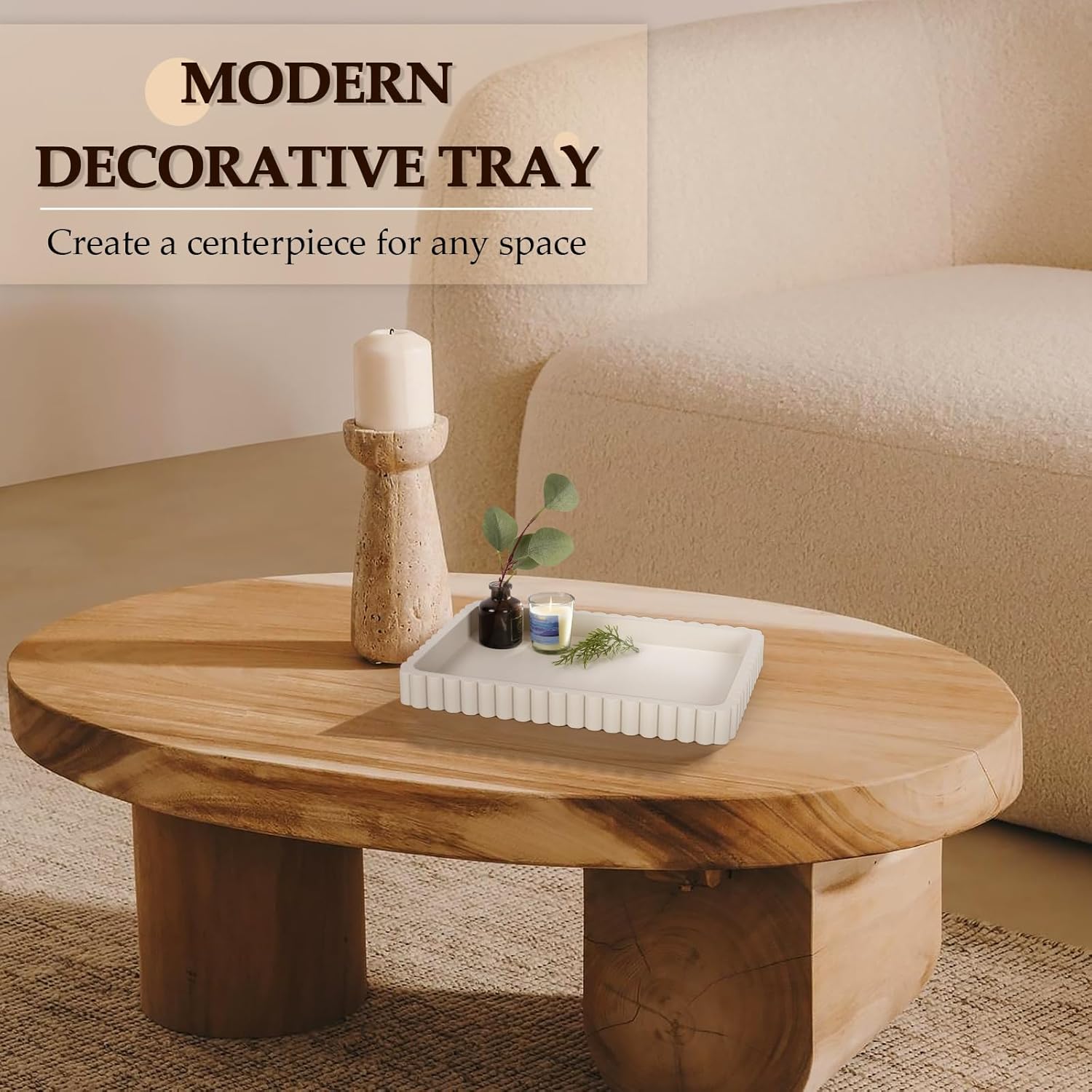 Concrete Decorative Tray for Coffee Table Decor, 14" Coffee Table Tray Ottoman Tray Table Centerpieces, Rectangular Modern Decorative Trays for Home Decor, Living Room, Entry, Gray - Image 3