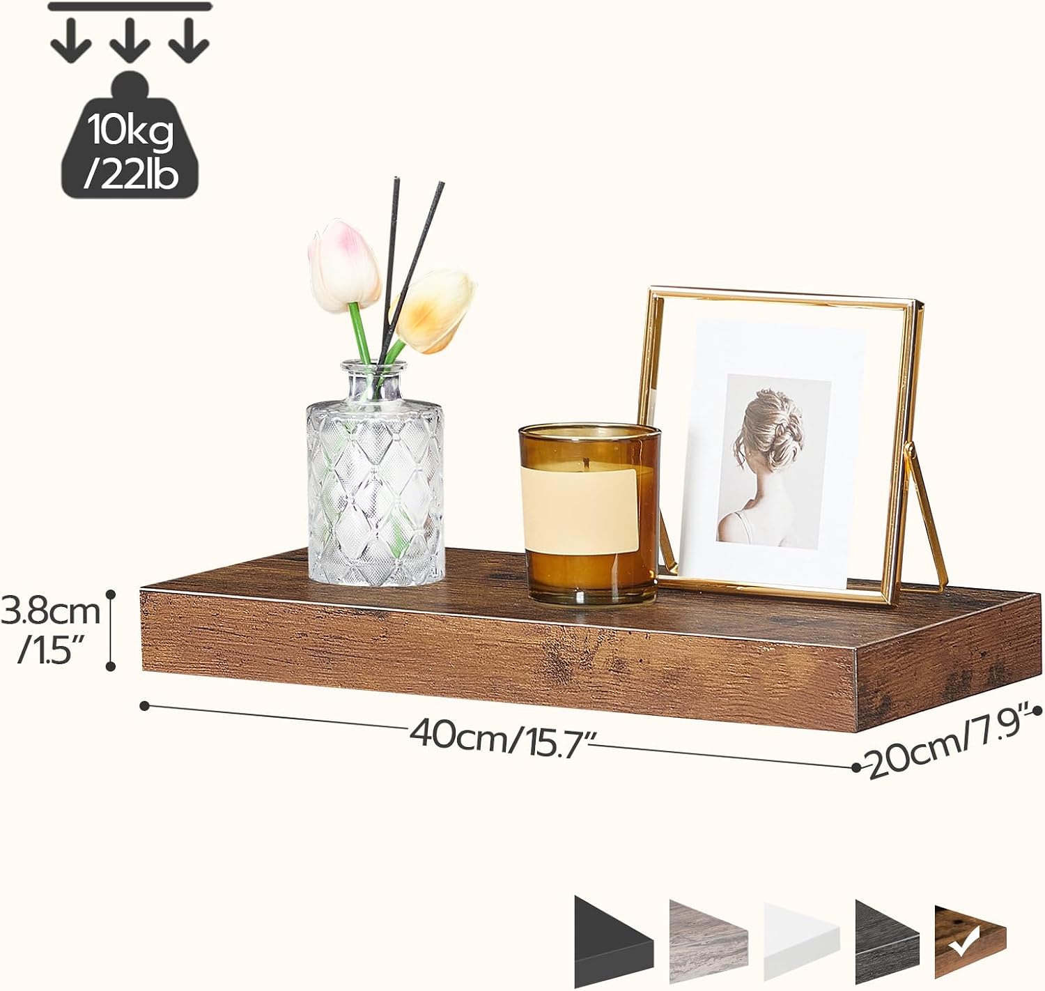 HOOBRO Floating Shelves for Wall, Wall Mounted Shelf Set of 2, 15.7" Hanging Shelf with Invisible Brackets, for Wall Decor Storage in Bathroom Bedroom Kitchen Living Room Office, Rustic Brown BF40BJ01 - Image 3