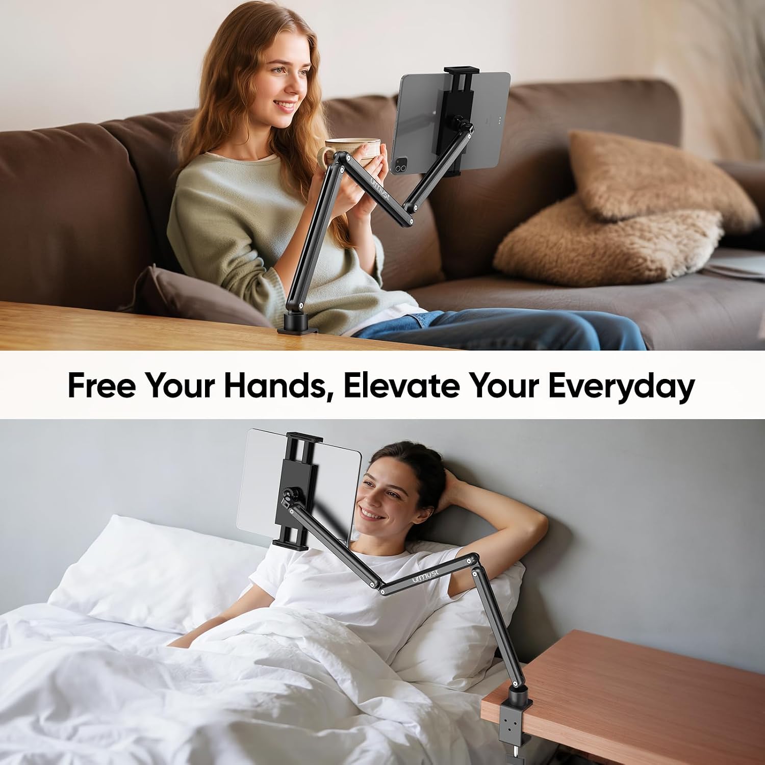 Urmust Tablet Stand for Desk, Adjustable iPad Holder for Bed, 360° Rotation, Sturdy Aluminum Tablet Arm Mount for 4.7"-15.6" iPad Pro/Air/Mini, iPhone, Galaxy Tab, for Kitchen, Work, Video Call - Image 2