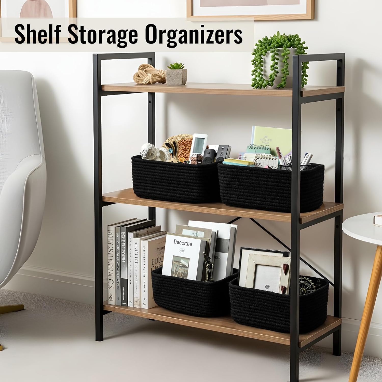 8 Pack Small Storage Baskets for Organizing, Woven Rope Bins for Bathroom, Closet, Shelf Organizer, Cute Cube Decorative Box for Towels, Baby Nursery, Toys, Gift Empty Baskets - 11.5"x7.5"x4.7"-Black - Image 4