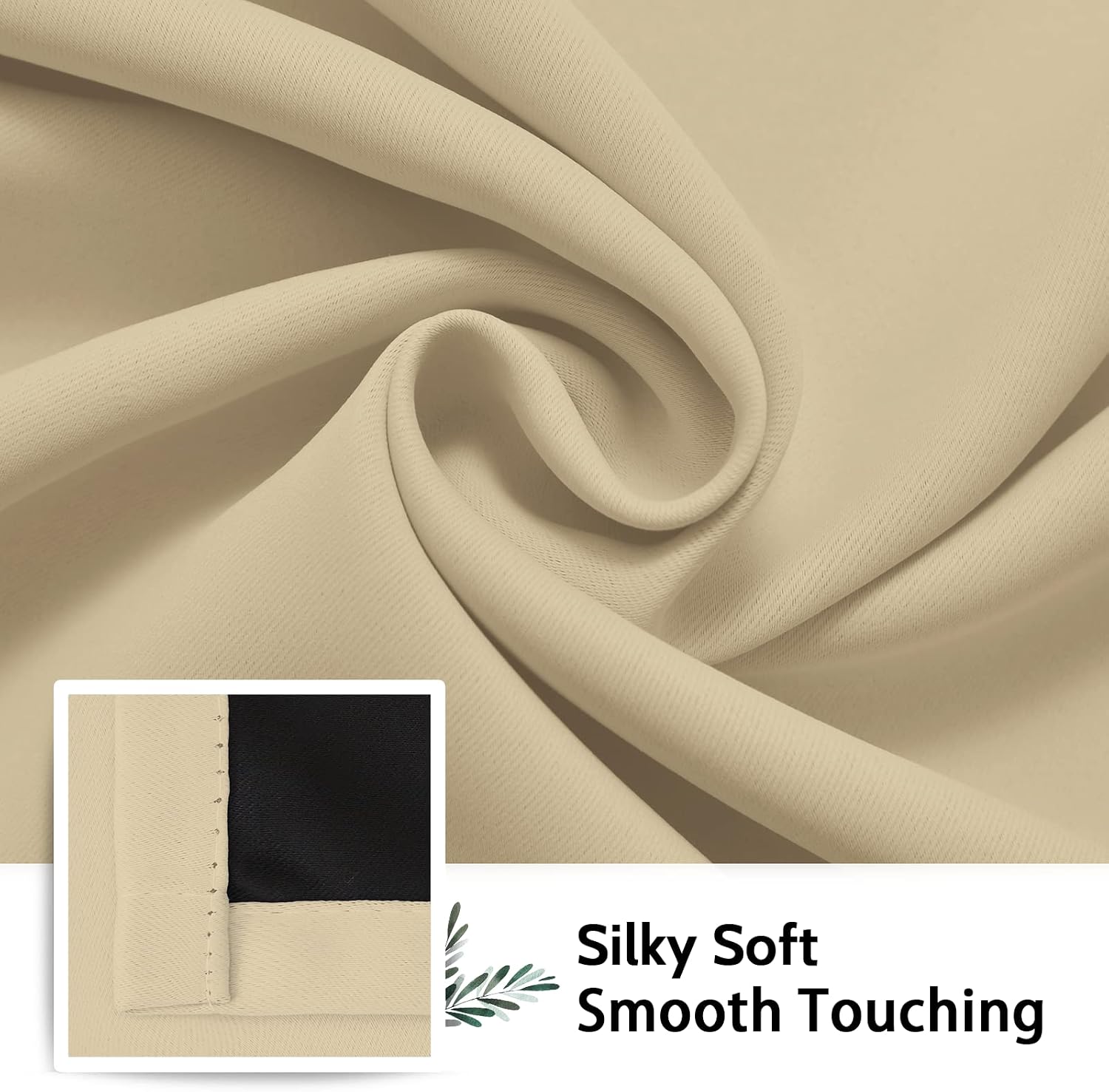SimpleHome 100% Blackout Curtains for Bedroom,Thermal Insulated Grommet Window Drapes Room Darkening Beige Curtains for Living Room with Black Back,52 x 84 Inch,2 Panels - Image 7