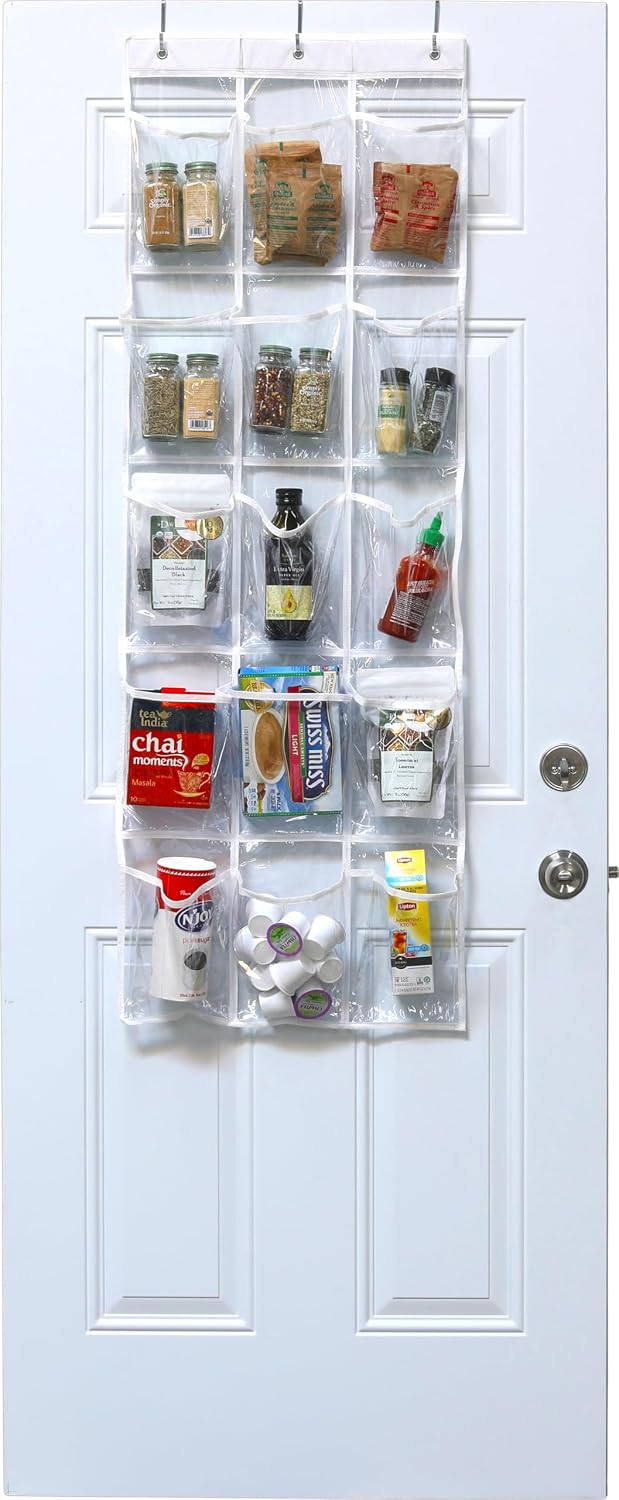 Simple Houseware 2-Pack Clear Over the Door Hanging Pantry Organizer (52" x 18") with 15 Pockets Each, Cabinet Hanging Storage for Kitchen - Image 5