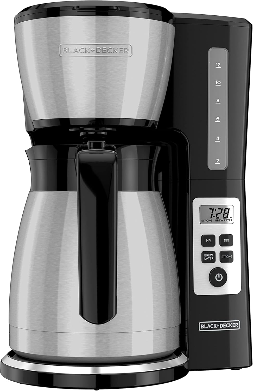 BLACK+DECKER 12 Cup Thermal Programmable Coffee Maker with Brew Strength and VORTEX Technology, Black/Steel, CM2046S - Image 2
