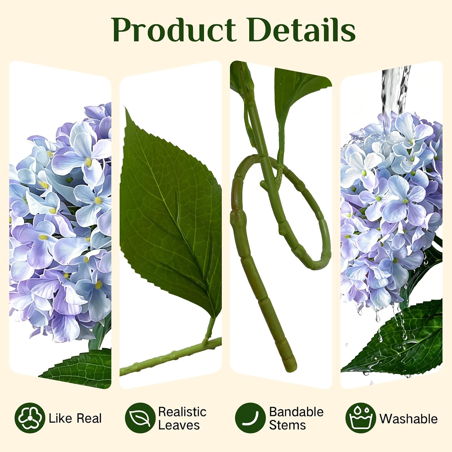 26‘’ Real Touch Light Blue Silk Hydrangea Artificial Flowers, Large Lifelike Silk Flowers with Long Stems, Faux Plant for Wedding Bouquet Table Centerpieces Party Home Indoor(5PCS Single flower) - Image 3