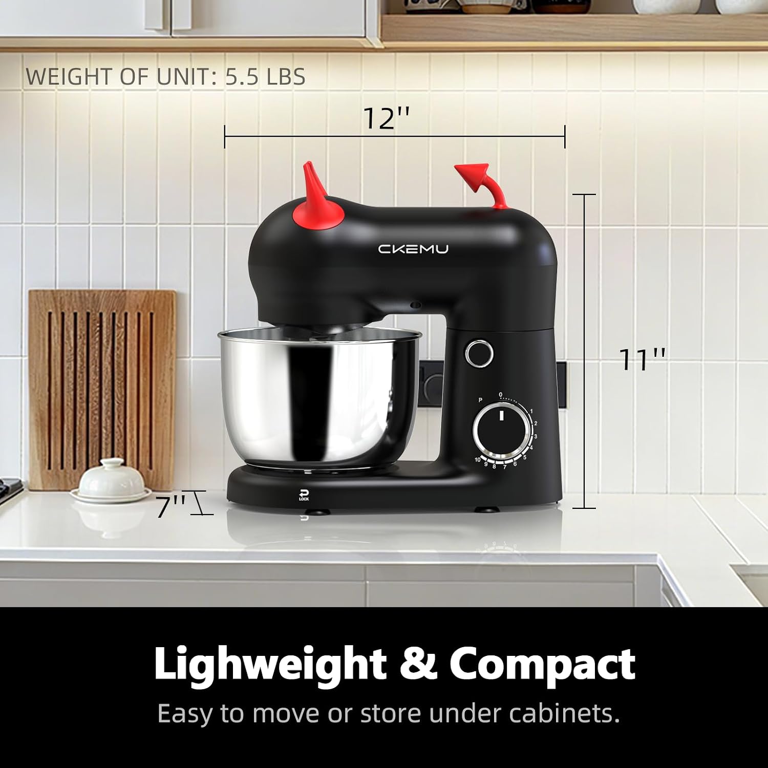 Stand Mixer, Compact & Space-Saving, Stainless Steel Bowl, Unique & Playful Design, Effcient 300W Motor, Dishwasher-Safe Attachments, SM-2549A (Black) - Image 4