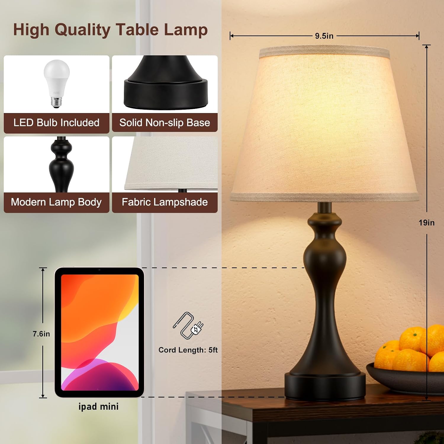 Seealle Touch Lamps for Nightstand - Bedside Lamps Set of 2, 3 Way Dimmable, USB C+A for Bedroom & End Tables (LED Bulbs Included) - Image 7