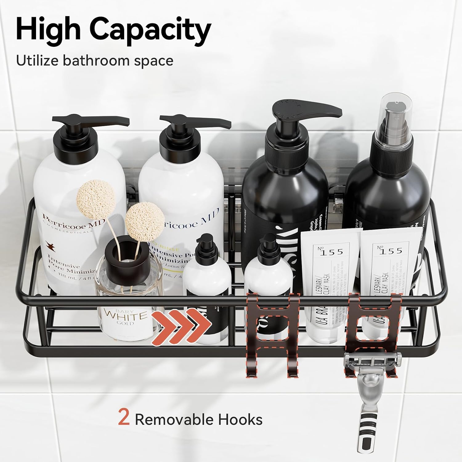 YASONIC Shower Caddy Adhesive, Rustproof Shower Organizer with Soap Holder, Large Capacity Shower Shelves for Inside Shower, No Drilling Bathroom Organizers and Storage for Home Decor 6 Pack Black - Image 4