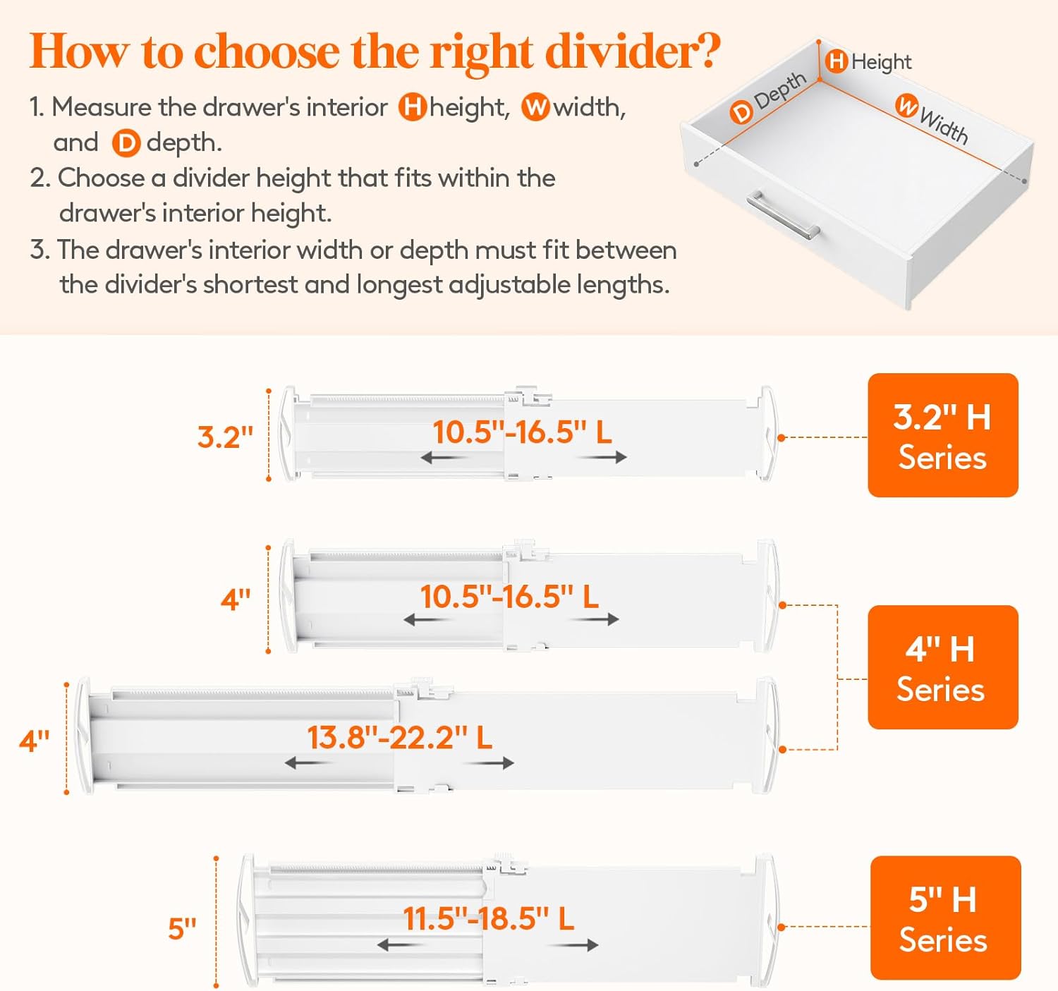 Lifewit Drawer Dividers for Clothes, 3.2" High 10.5"-16.5" Expandable Dresser Drawer Organizers, Adjustable White Plastic Separators for Kitchen, Cabinet, Nursery, Socks & Underwear Storage, 4 Pack - Image 3