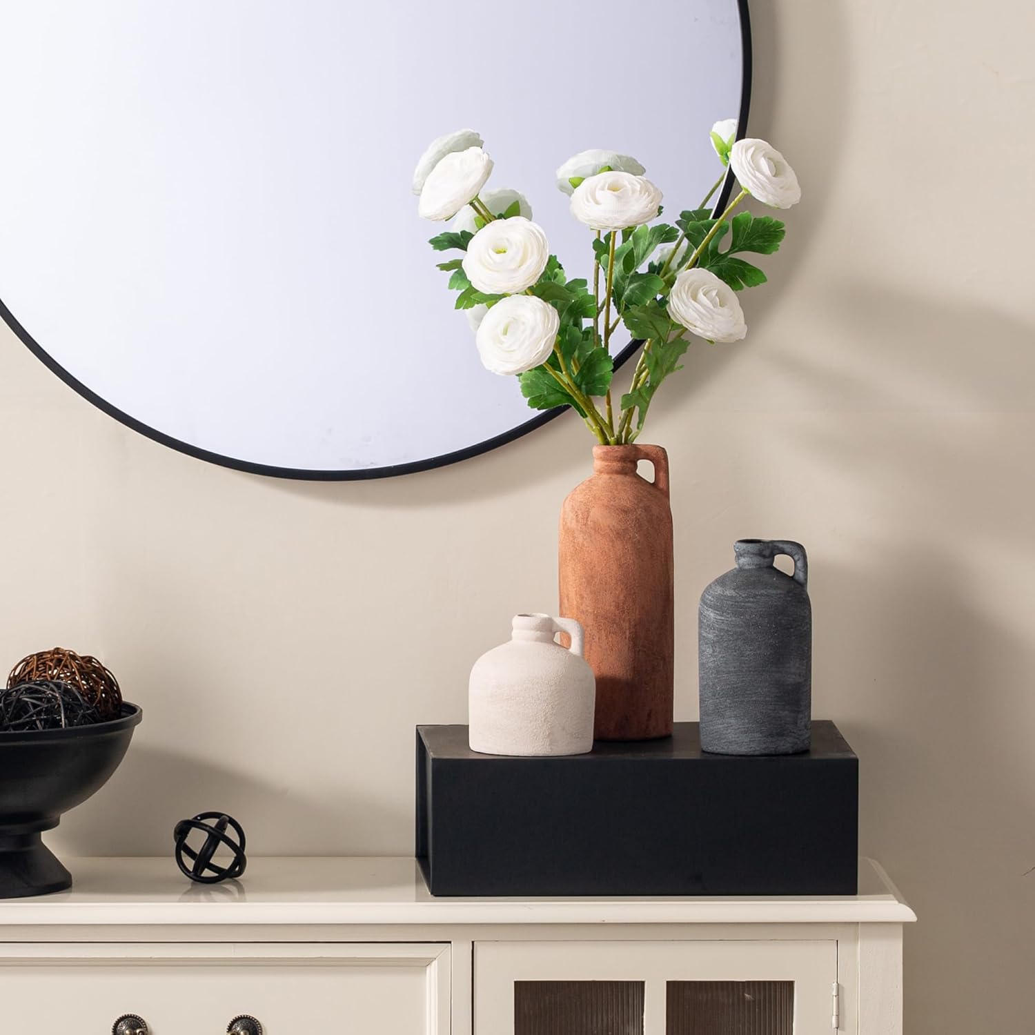 Ceramic Vase Home Table Decor - Flower Vase Set of 3 Living Room Kitchen Decorations Farmhouse Modern Rustic Vases Decorative Centerpiece for Shelf Bedroom Office Bathroom Dining Coffee Desk - Image 5