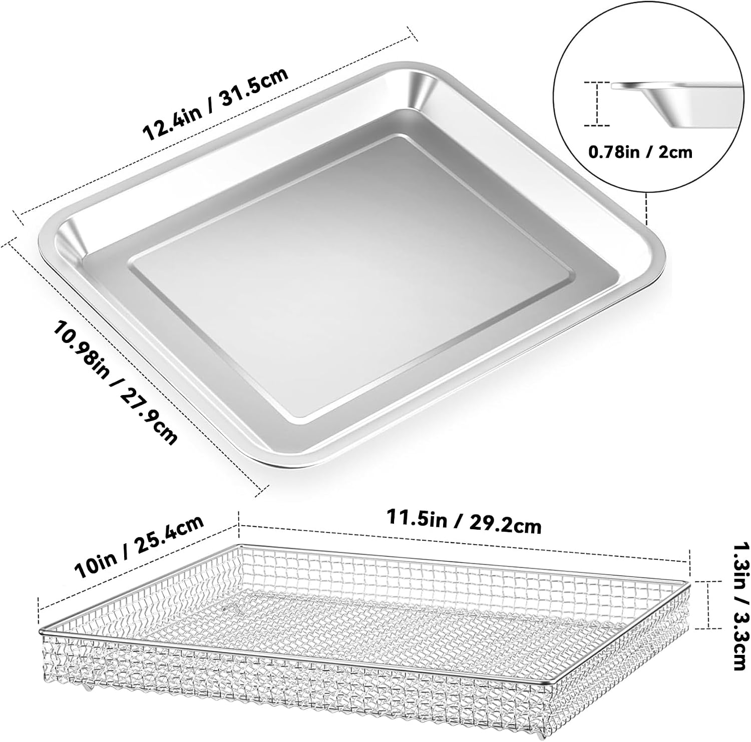 Air Fryer Basket Tray Replacement for Cuisinart TOA-060/065/70 2Pack | 12.4" x11" Stainless Steel Baking Sheet Pan with Wire Rack, Dishwasher Safe (2 PCS) - Image 2
