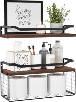 WOPITUES Floating Shelves with Wire...