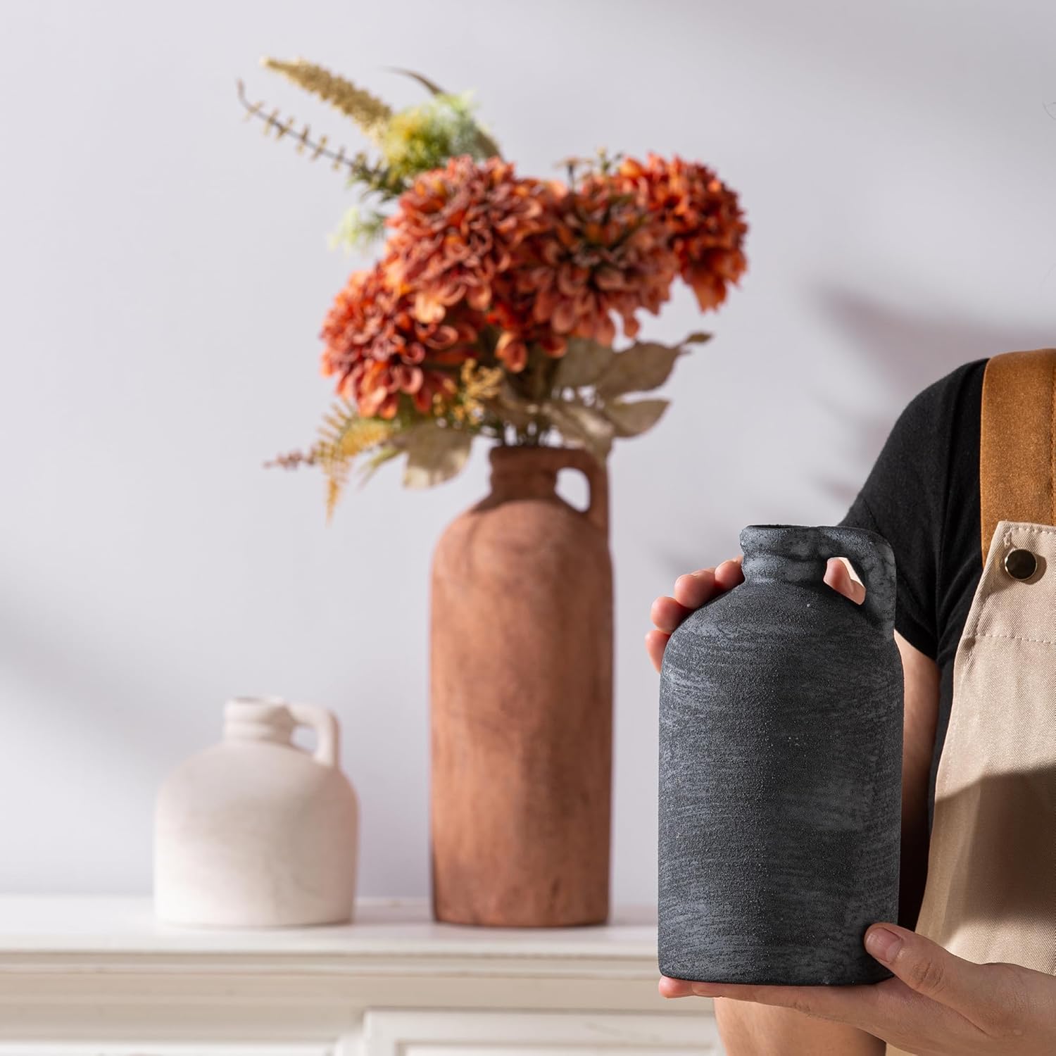 Ceramic Vase Home Table Decor - Flower Vase Set of 3 Living Room Kitchen Decorations Farmhouse Modern Rustic Vases Decorative Centerpiece for Shelf Bedroom Office Bathroom Dining Coffee Desk - Image 6