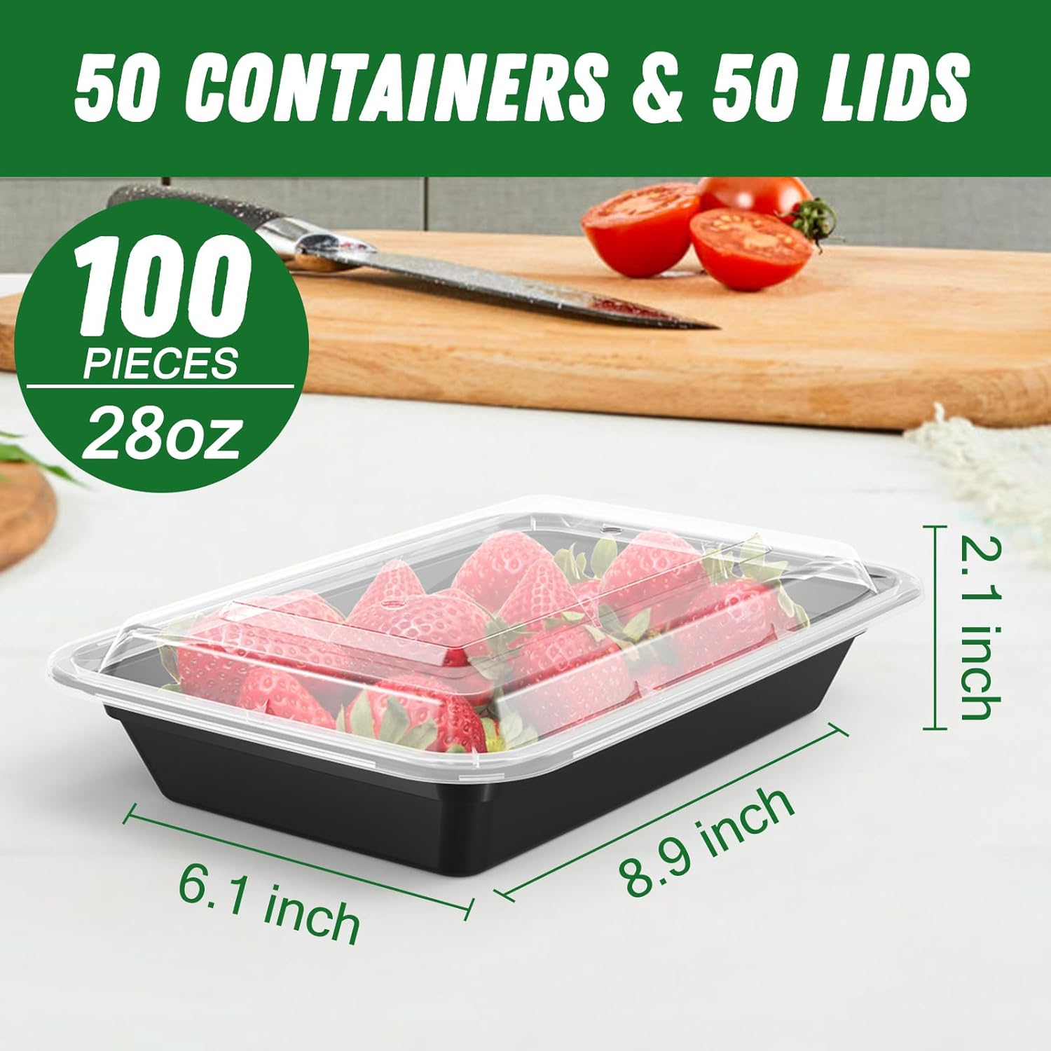 Dealusy 50 Pack (100-Piece) 28 oz Meal Prep Containers Reusable with Lids, Sturdy Leakproof & Food Safe, Microwave, Freezer, Dishwasher Safe Prep Containers, To Go Take Out Plastic Food Storage - Image 2