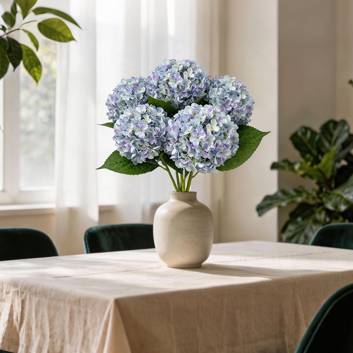 26‘’ Real Touch Light Blue Silk Hydrangea Artificial Flowers, Large Lifelike Silk Flowers with Long Stems, Faux Plant for Wedding Bouquet Table Centerpieces Party Home Indoor(5PCS Single flower) - Image 7