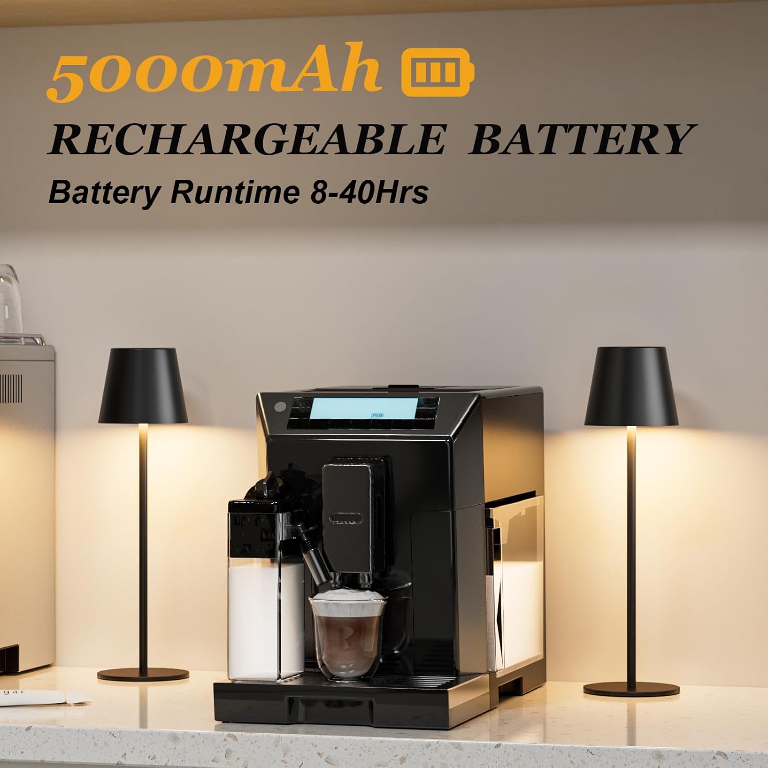 Kakanuo Cordless Table Lamp Rechargeable Black - KK 2 Pack 5000mAH Battery Operated Lamp for Counter, 3 Color Stepless Dimming Wireless Lamp for Dining Kitchen, Outdoor Patio, Touch Control - Image 3