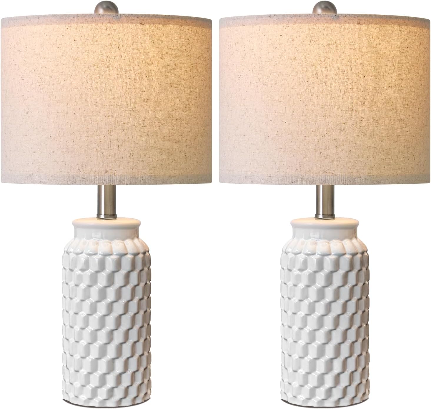 USumkky 20.5" White Modern Ceramic Bedside Lamps Set of 2, Small Table Lamp for Bedroom Decor Farmhouse Nightstand Lamp for Living Room Office - Image 8