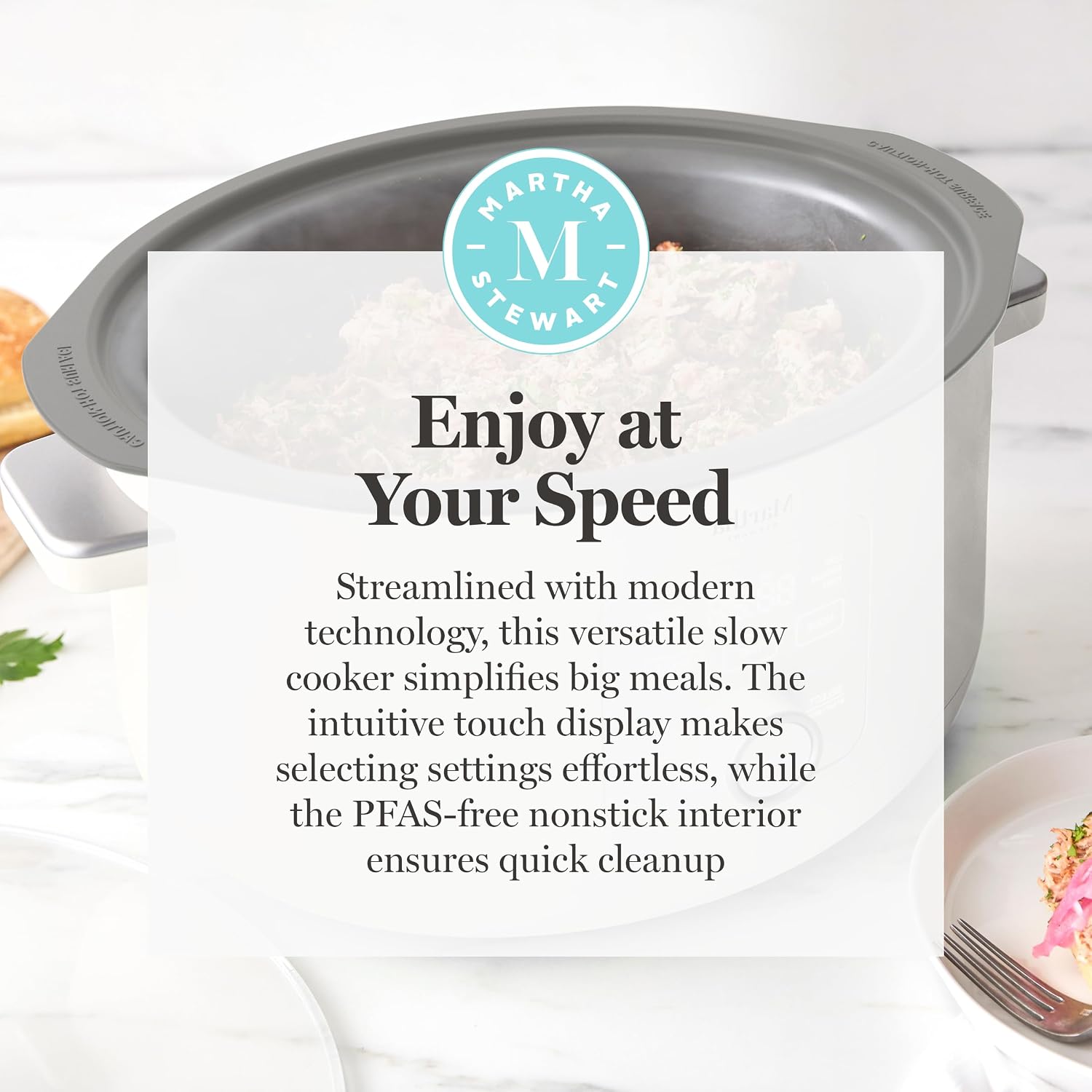 Martha Stewart 8 QT Slow Cooker, Programmable with Timer, 3 Heat Settings (Low, High, Warm), Nonstick Ceramic Removable Crock, Stovetop & Oven Safe, Glass Lid, Simmer, Reheat, Warm, Linen - Image 11