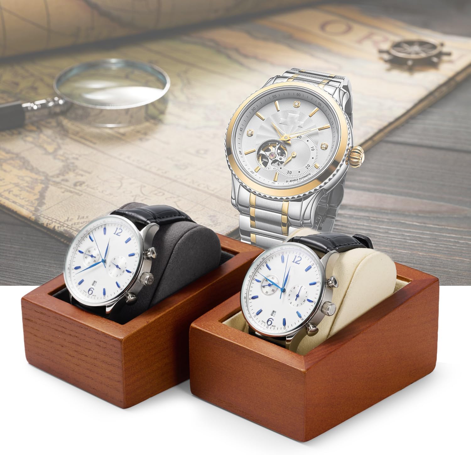 Solid Wood Watch Box Holder Single Watch Travel Case for Men and Women With Microfiber Pillow(Beige) - Image 8