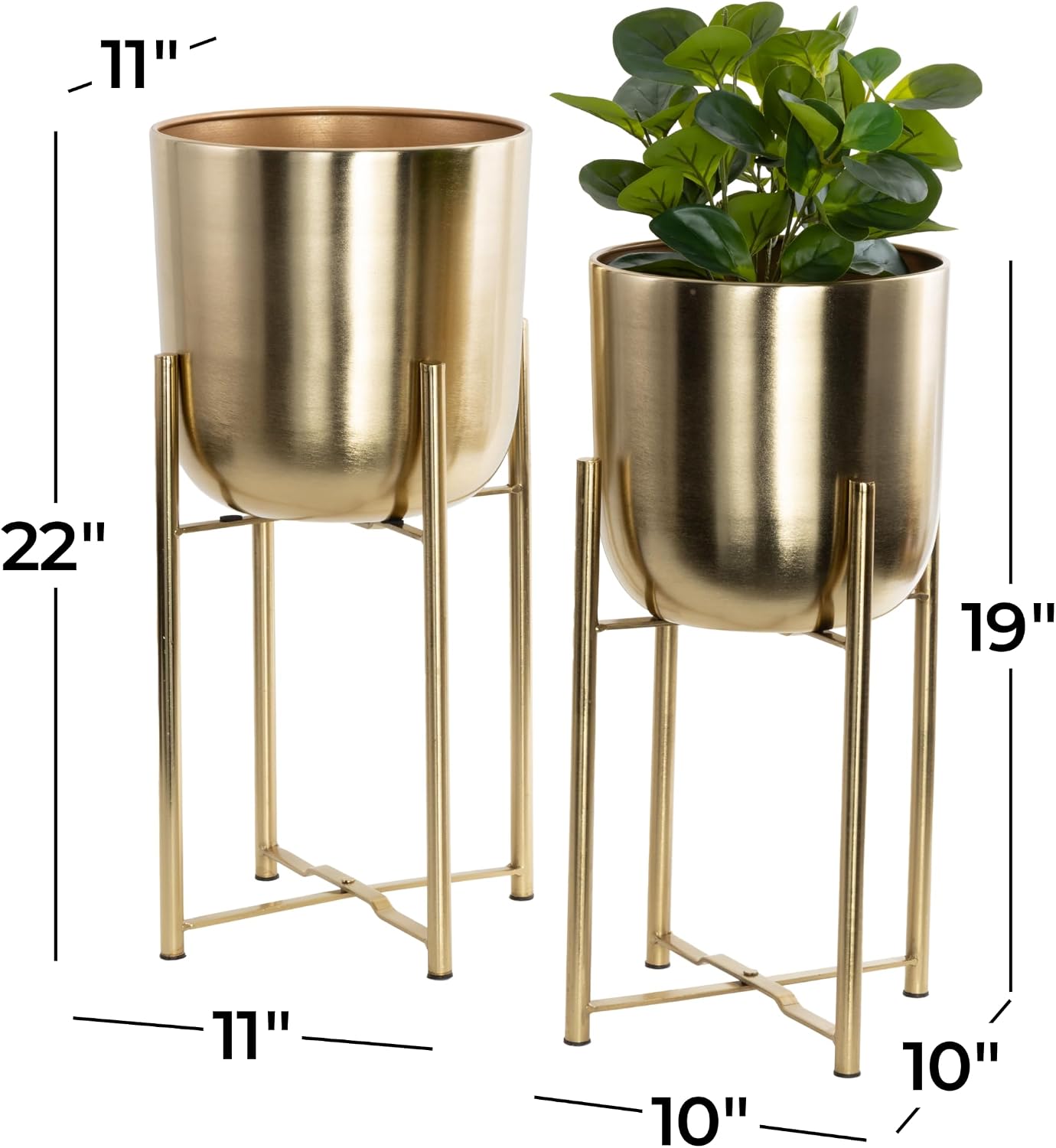 CosmoLiving by Cosmopolitan Metal Indoor Outdoor Planter Dome Large Planter Pot with Removable Stand, Set of 2 Planters 19", 22"H, Gold | Large planter pots with removable plant stand indoor outdoor use, not watertight - Image 6