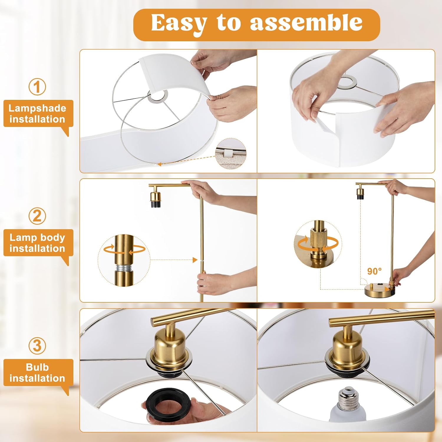 Innqoo Bedside Table Lamps for Bedroom Set of 2-Dimmable Nightstand Lamps with USB Port and Outlet,Modern Gold Lamps with Linen Shade,Tall Desk Lamps for Home Office Bedroom Living Room End Table - Image 7
