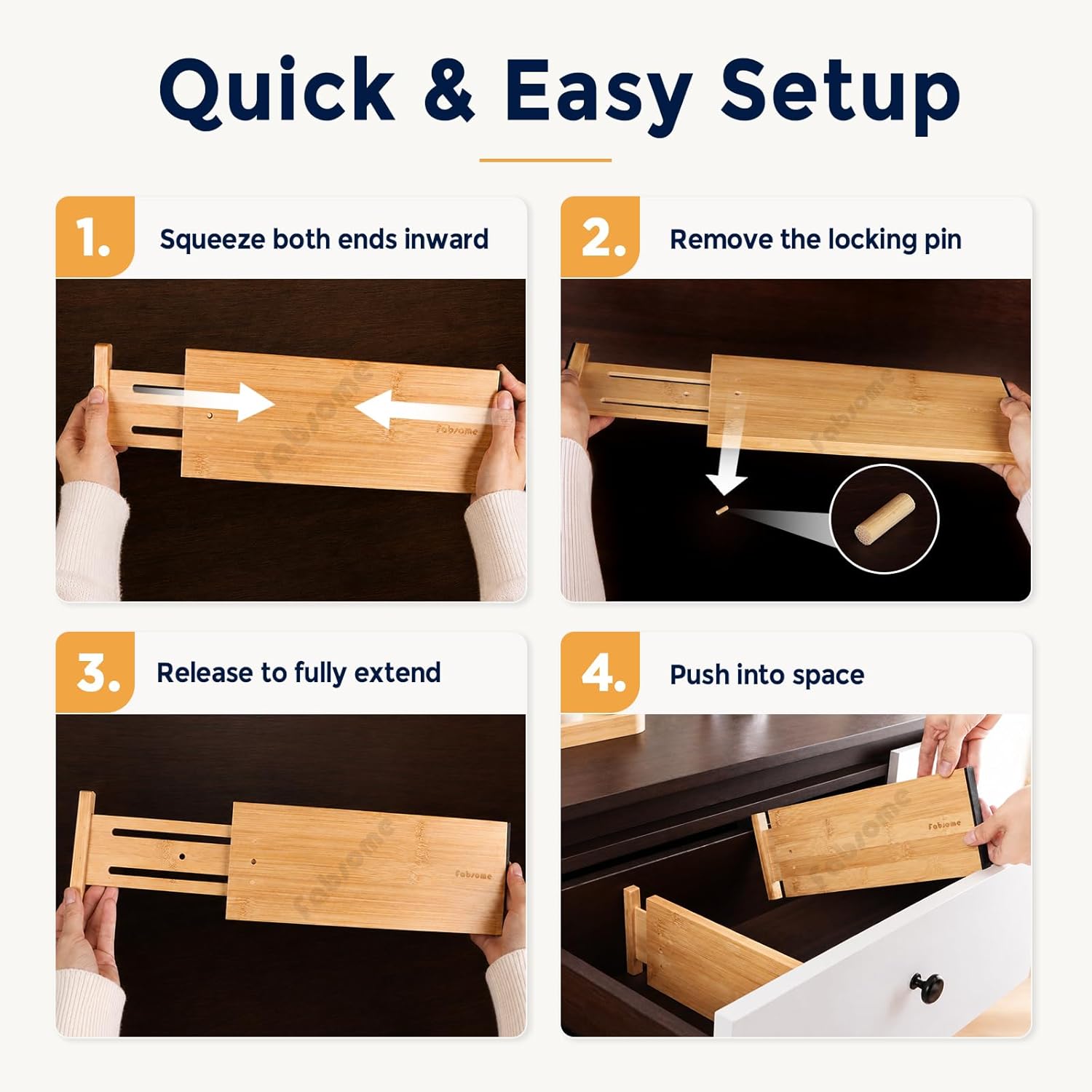 Fabsome Dresser Drawer Organizers 6 Pack, 4.65'' High Adjustable from 12.5-17‘’ Bamboo Drawer Dividers for Clothing Baby Clothes, Wooden Separators for Dresser Nursery Organization with Soft Foam Ends - Image 4