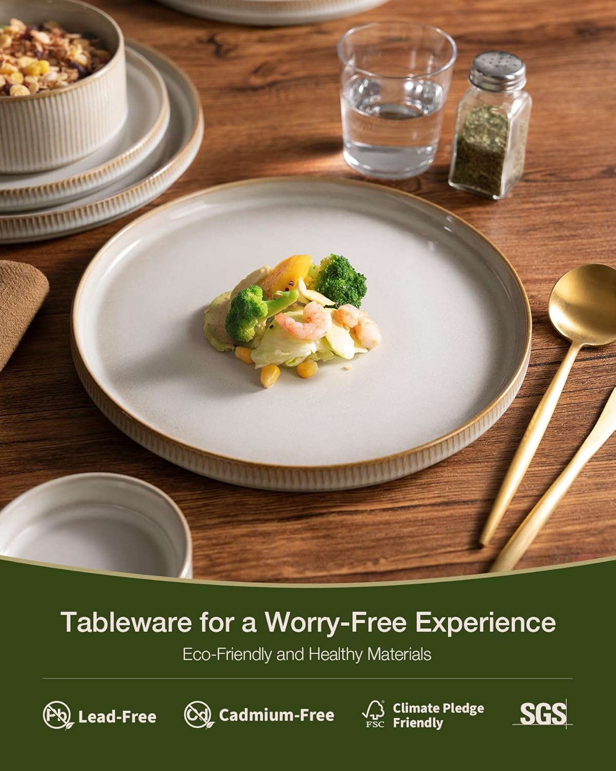 Famiware Star Dinnerware Sets, Plates and Bowls Set for 4, 12 Pieces Ribbed Dishes - Chip and Scratch Resistant, Microwave and Dishwasher Safe Tableware, Cappuccino White - Image 4
