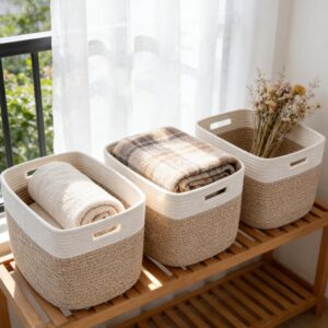 3 Pack Woven Rope Storage Baskets f...