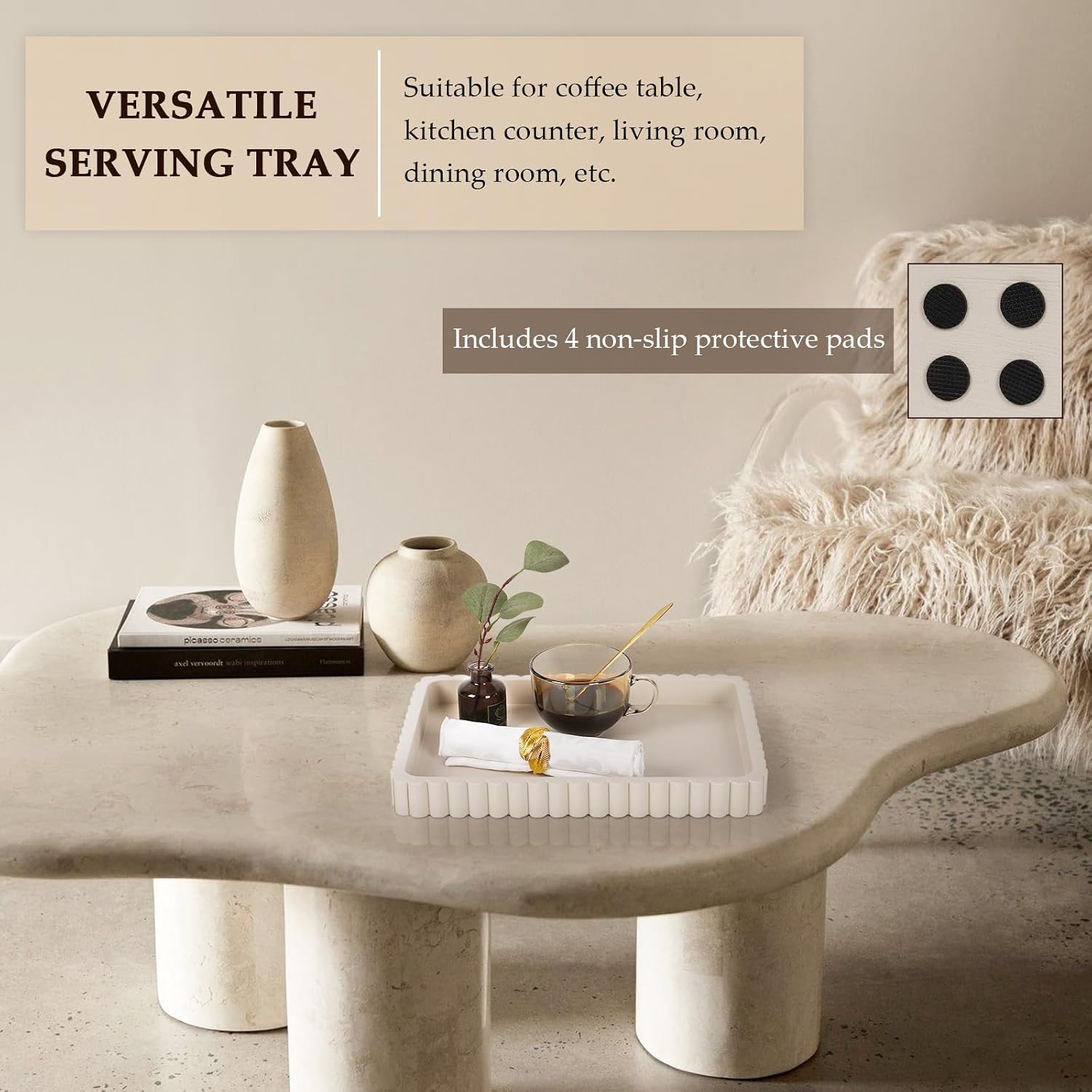 Concrete Decorative Tray for Coffee Table Decor, 14" Coffee Table Tray Ottoman Tray Table Centerpieces, Rectangular Modern Decorative Trays for Home Decor, Living Room, Entry, Gray - Image 6