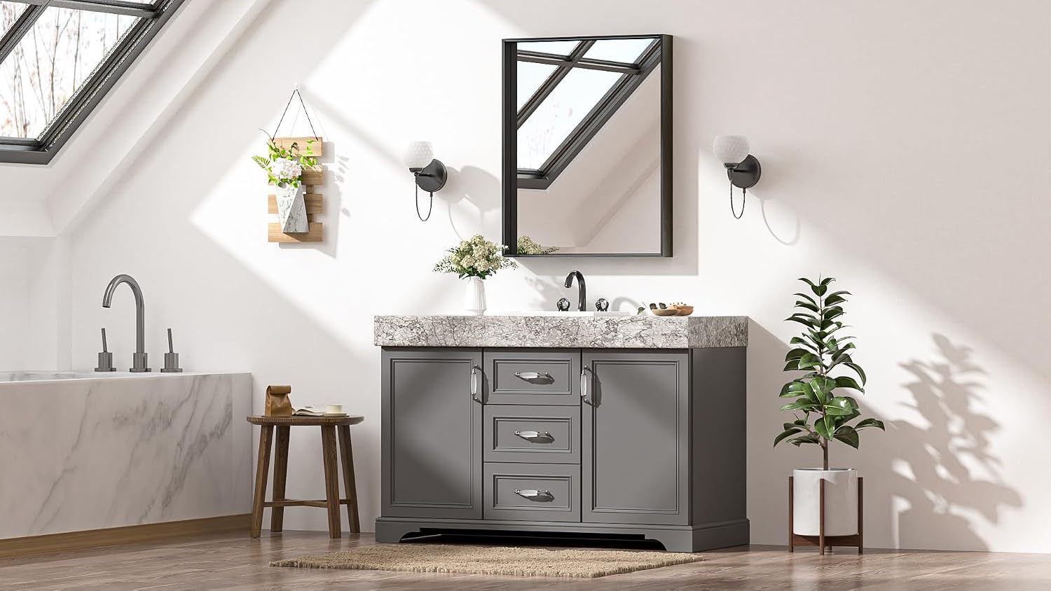 Keonjinn 24 x 30 in Black Bathroom Mirror, Black Brushed Framed Mirror for Over Sink, Rectangle Vanity Mirrors with Square Corner, Alumium Alloy Frame, Modern Farmhouse Style - Image 2