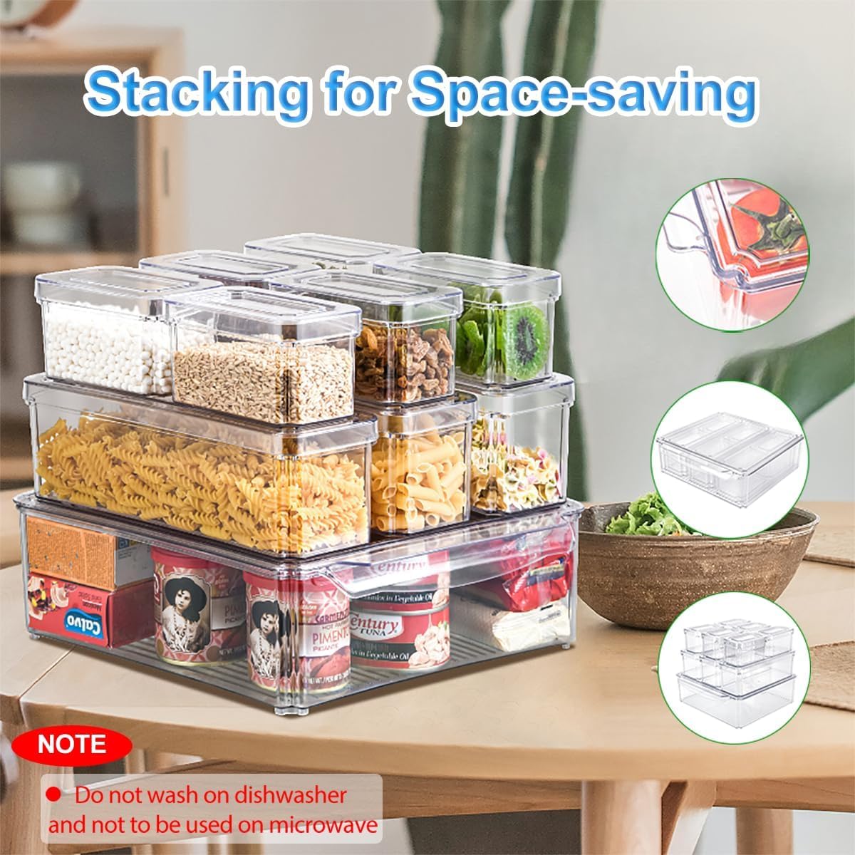 KUMD 10-Pack Clear Fridge Organizer Bins with Lids, Stackable Refrigerator Storage Containers, BPA-Free with Drain Tray & Anti-Slip Base for Fruits, Veggies, Drinks - Image 2
