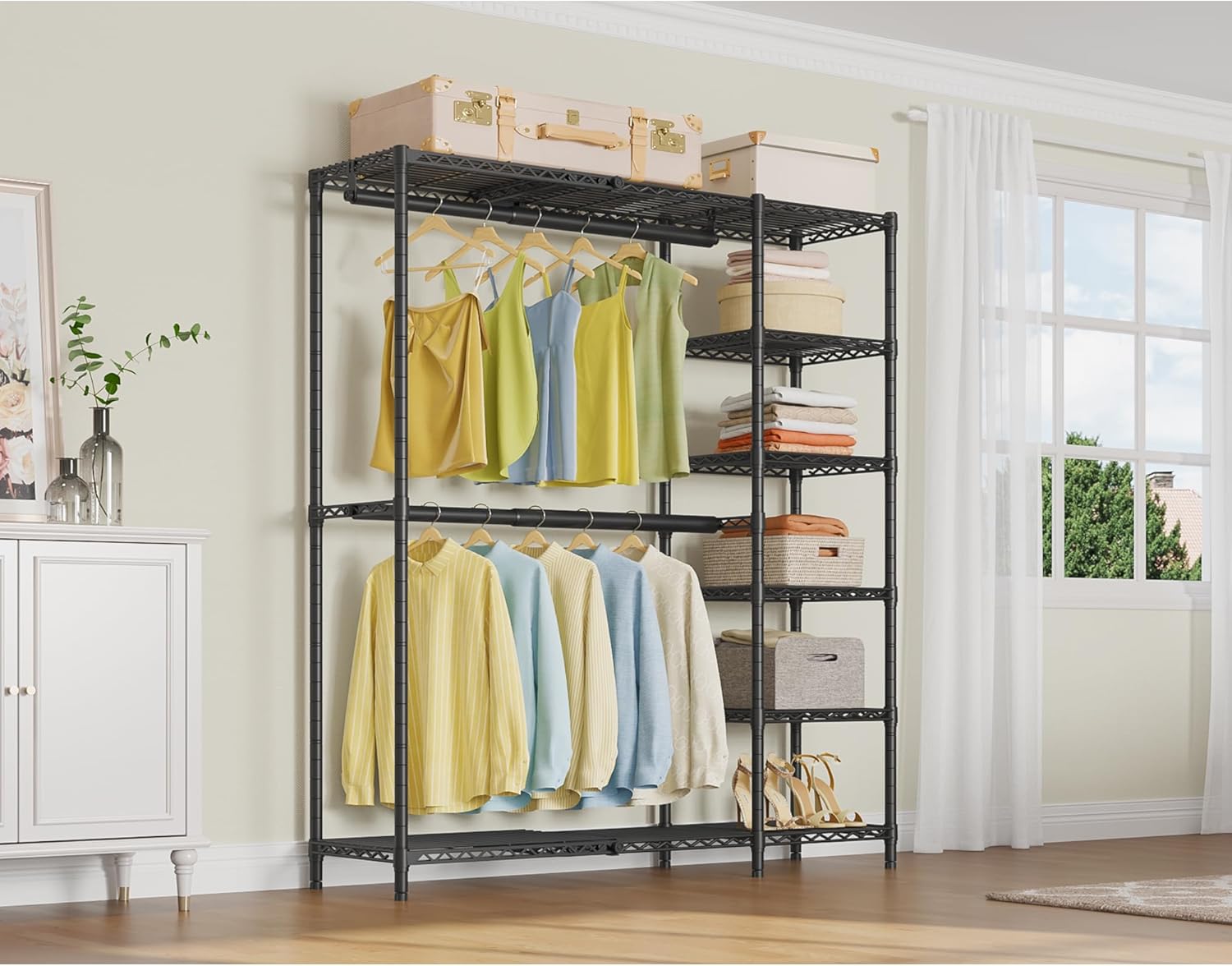 VIPEK X2 Expandable Reach-in Closet Racks Adjustable from 3'3" to 4'8" Portable Open Walk-in Closet Rack System with Flexible Shelves and Hanger Rods Clothing Rack for Hanging Clothes, Black - Image 7