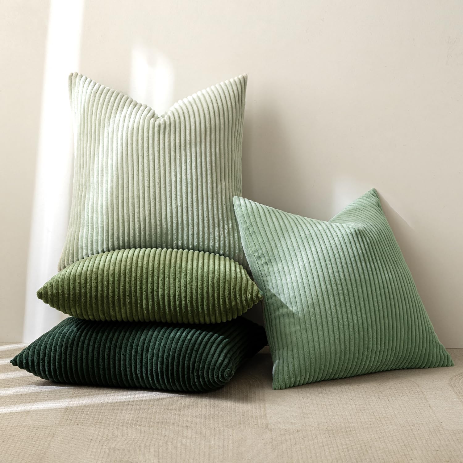 MIULEE Boho Farmhouse Sage Green Throw Pillow Covers 18x18 Inch Set of 4 Mordern Nordic Cushion Covers Soft Corduroy Spring Home Decor for Couch Bed Sofa Living Room Forest Green - Image 4