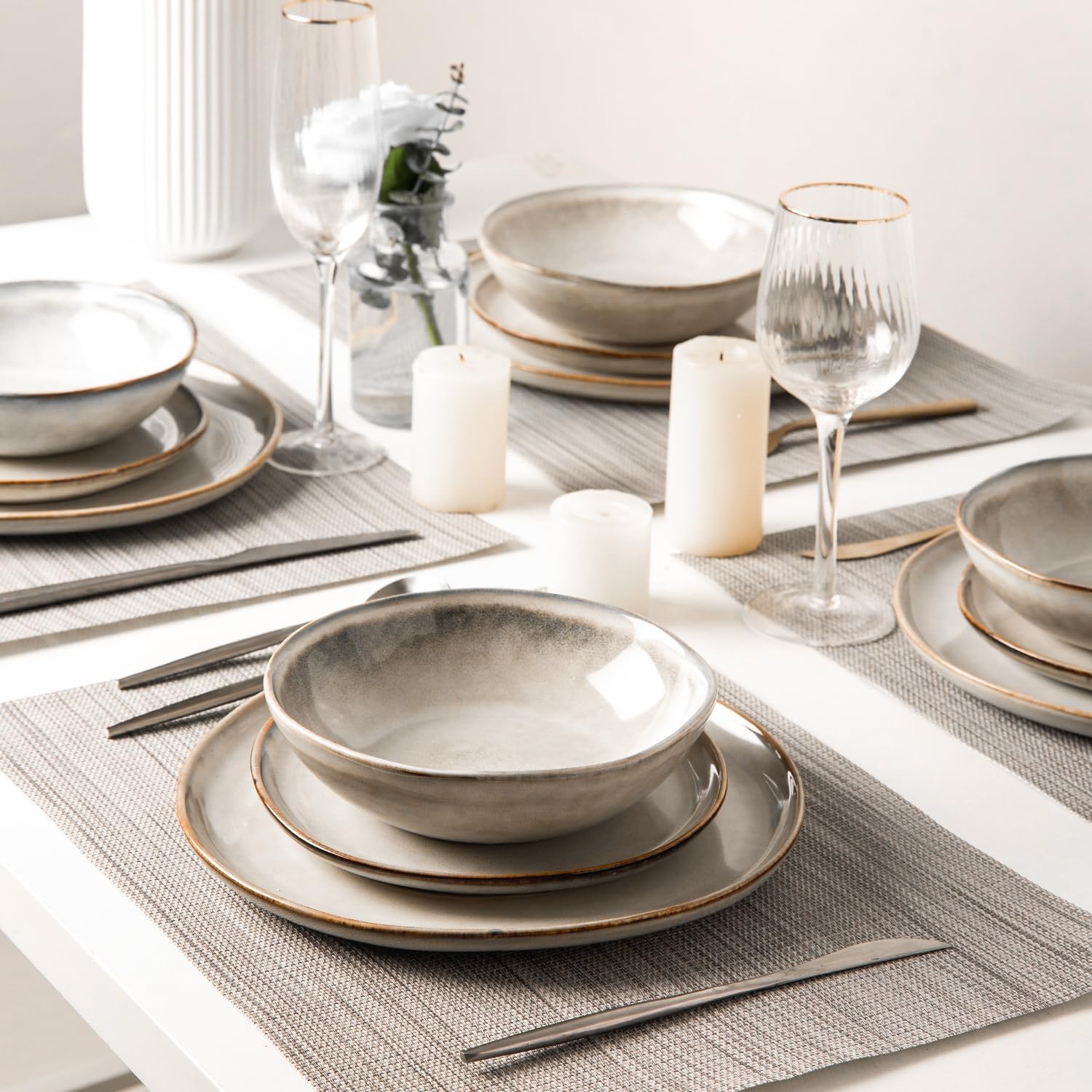 AmorArc Ceramic Dinnerware Sets,Handmade Reactive Glaze Stoneware Plates and Bowls Sets,Highly Scratch Resistant | Dishwasher & Microwave Safe Dishes Set,Service for 8 (24pc) - Image 7