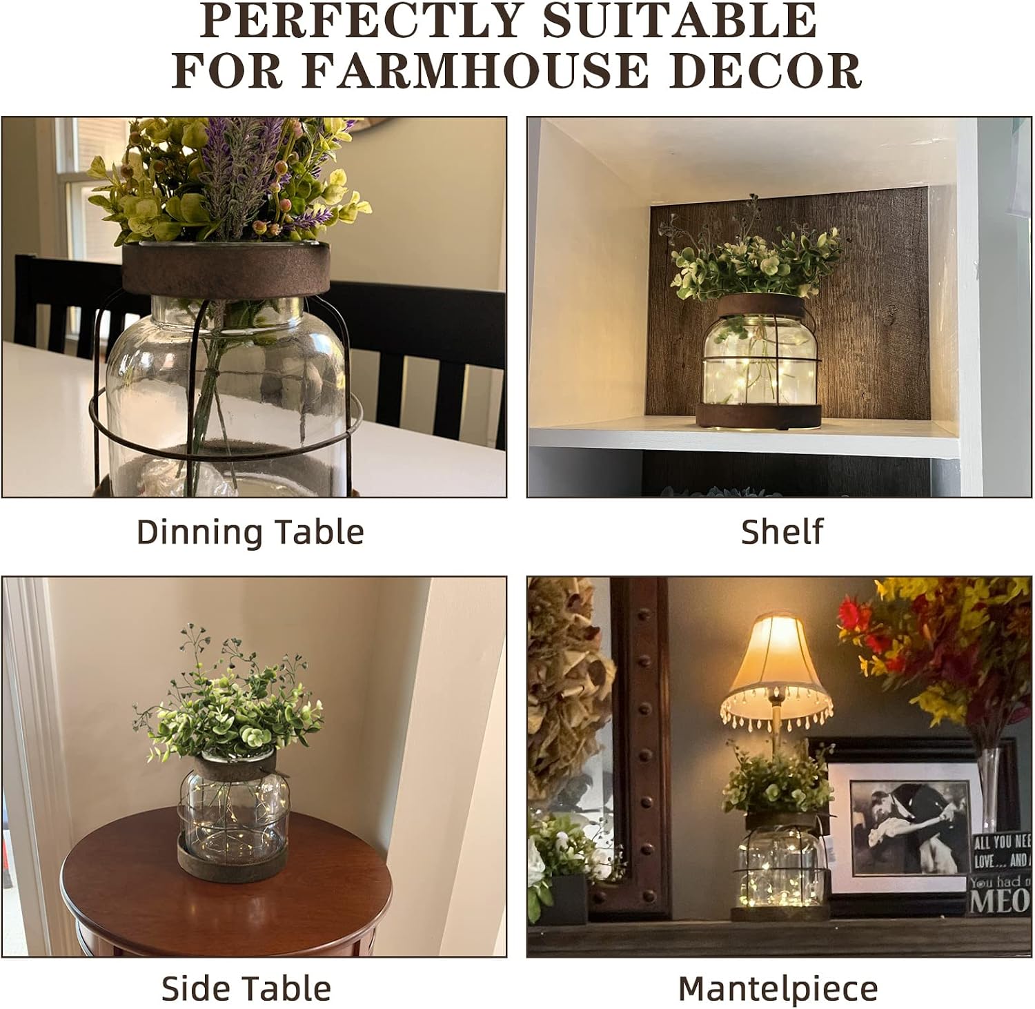 Vintage Glass Farmhouse Vase, Rustic Lantern Decor with Plants Flowers Lights Vintage Style Vases for Home Decor Floral Arrangement Hostess Gift - Image 3