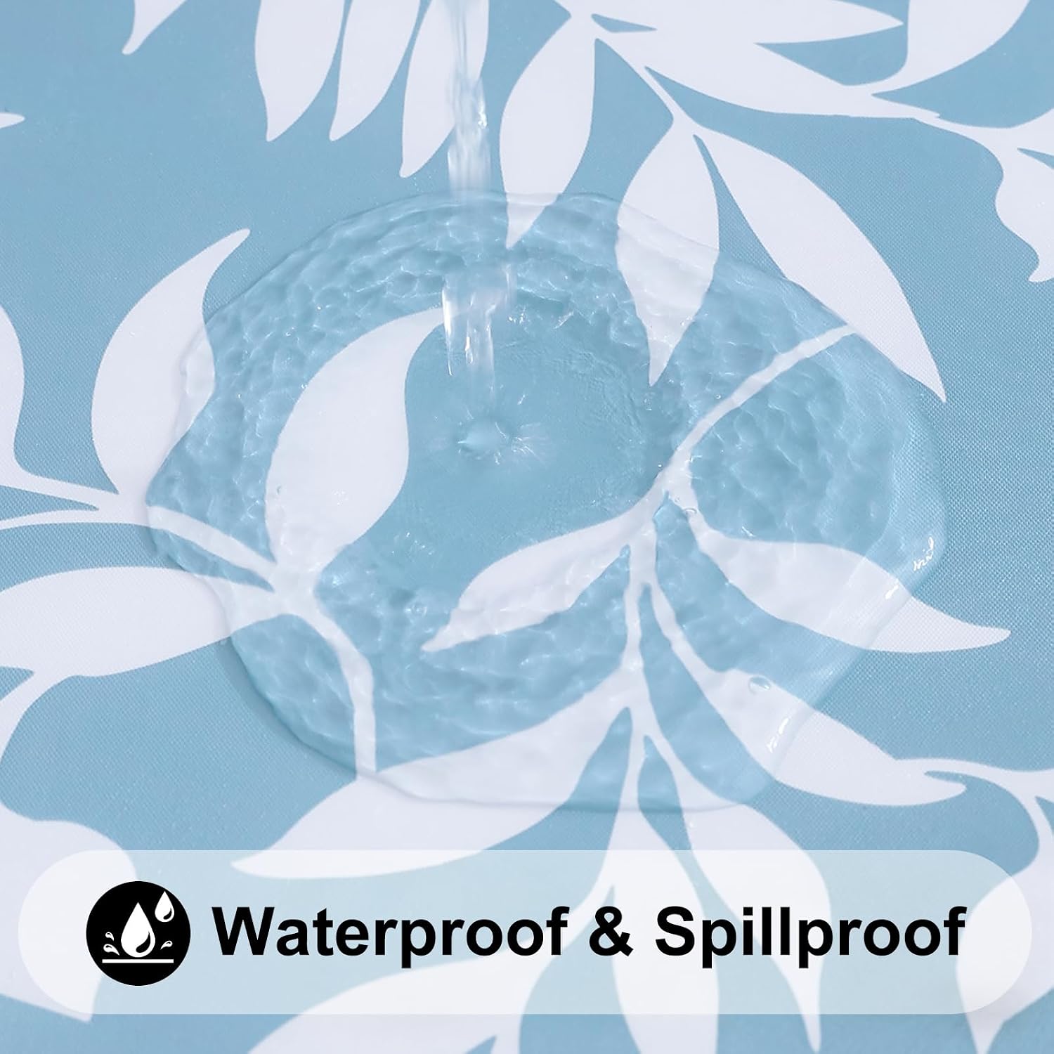 Smiry Round Picnic Tablecloth, Waterproof Elastic Fitted Table Covers for 45" - 56" Tables, Wipeable Flannel Backed Vinyl Tablecloths for Camping, Indoor, Outdoor, Baby Blue - Image 3