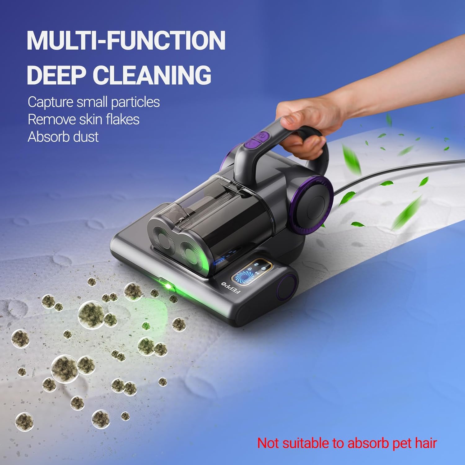 FEPPO Mattress Vacuum Cleaner, 16Kpa Bed Vacuum Cleaner with 253.7nm UV-C Light, 140°F Heat, HEPA Filter & Ultrasonic, Versatile Handheld Vacuums for Bed, Sofa, Couch, Crib(Corded, 500W) - Image 6
