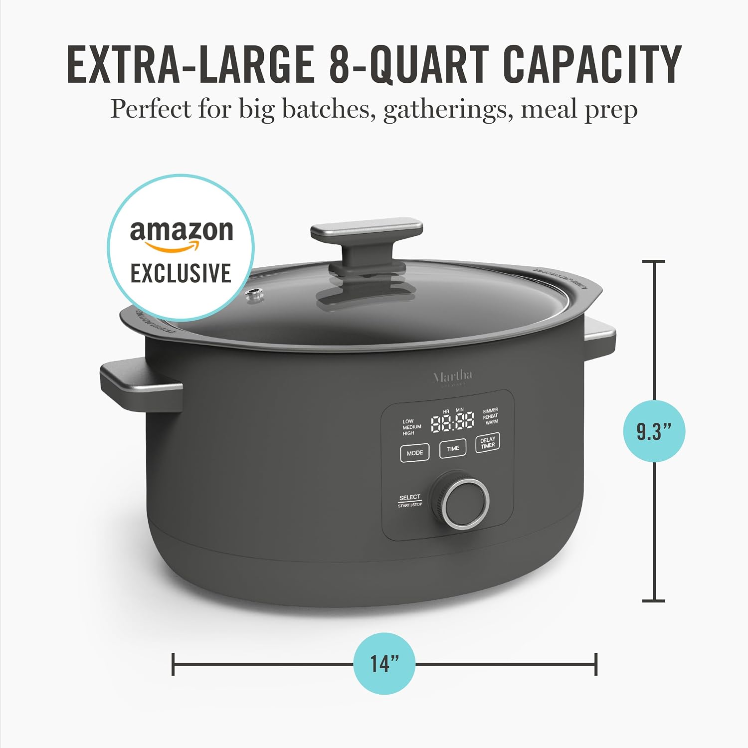 Martha Stewart 8 QT Slow Cooker, Programmable with Timer, 3 Heat Settings (Low, High, Warm), Nonstick Ceramic Removable Crock, Stovetop & Oven Safe, Glass Lid, Simmer, Reheat, Warm, Caviar - Image 8