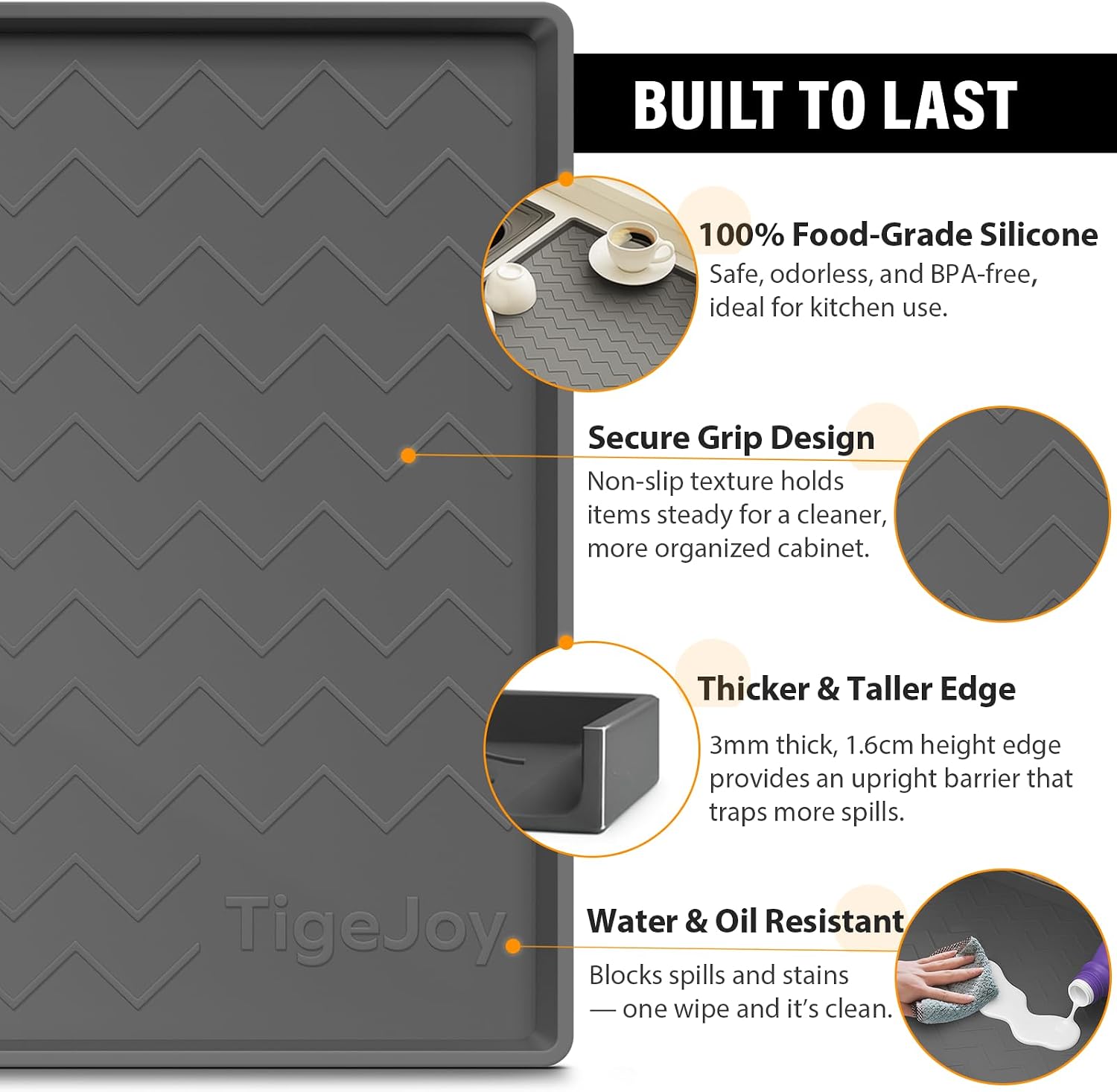 TigeJoy Waterproof Under Sink Mat 22" x 19", Shelf Liner Protector in Kitchen and Bathroom, Silicone Cabinet Liners for Organizers and Storage, Fit as Drawer Mats or Drip Tray - Image 3
