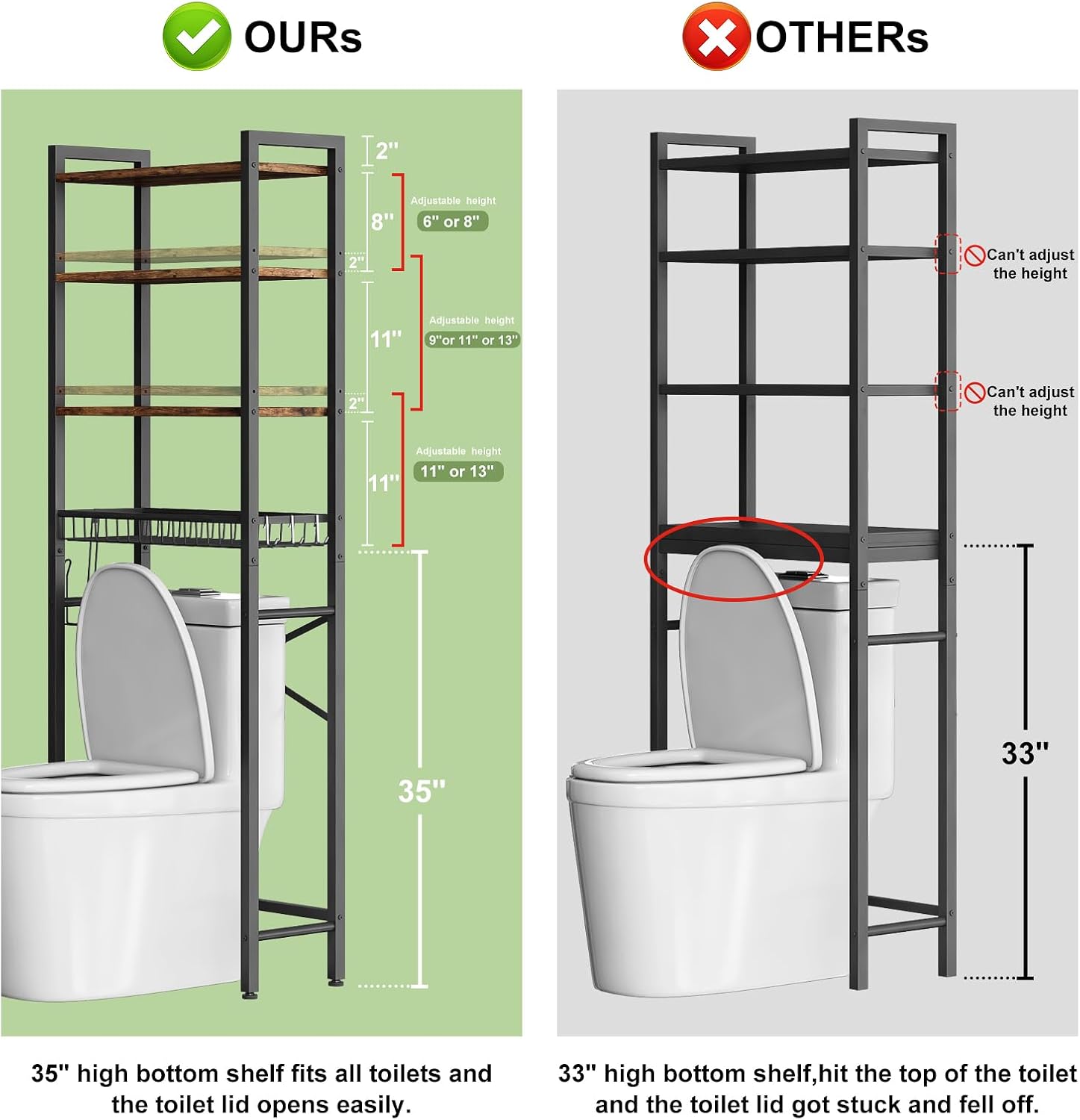 Kalrin Over-The-Toilet Storage Rack, 4-Tier Bathroom Organizer Shelf Over Toilet with Adjustable Shelf and Basket, Freestanding Space Saver Bathroom Shelves Above Toilet for Room (Vintage Brown) - Image 2