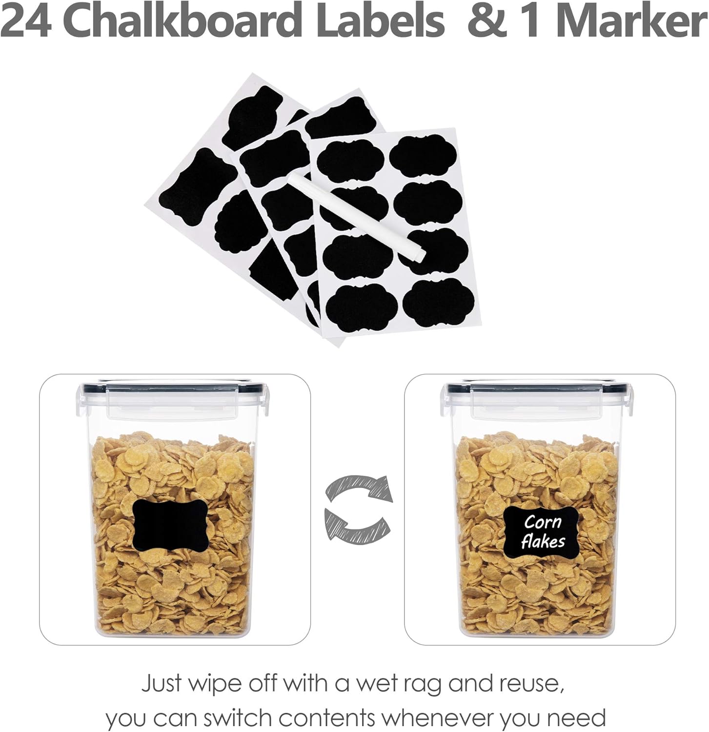 CHEFSTORY Airtight Food Storage Containers Set, 14 PCS Kitchen Storage Containers with Lids for Flour, Sugar and Cereal, Plastic Dry Food Canisters for Pantry Organization and Storage - Image 7