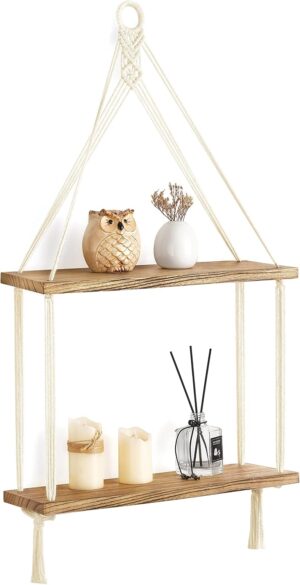 Mkono Macrame Hanging Shelf Boho Wa...
