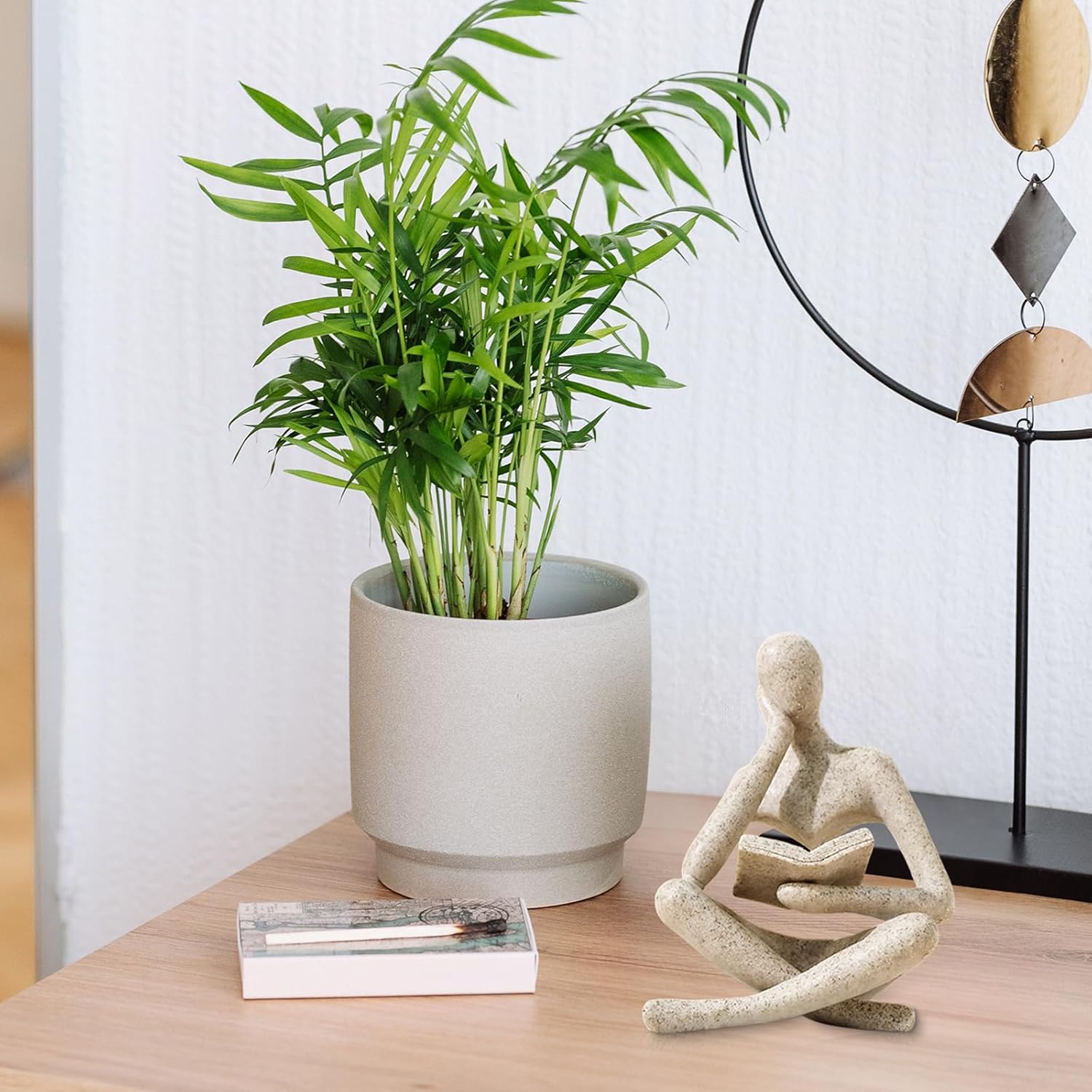 UTTCMK Bookshelf Decor Thinker Statue - Abstract Art Reading Thinker Sculpture Figurine Aesthetic, Modern Home Decoration for Living Room Office Shelves Coffee Table Desk Decor(Beige) - Image 5